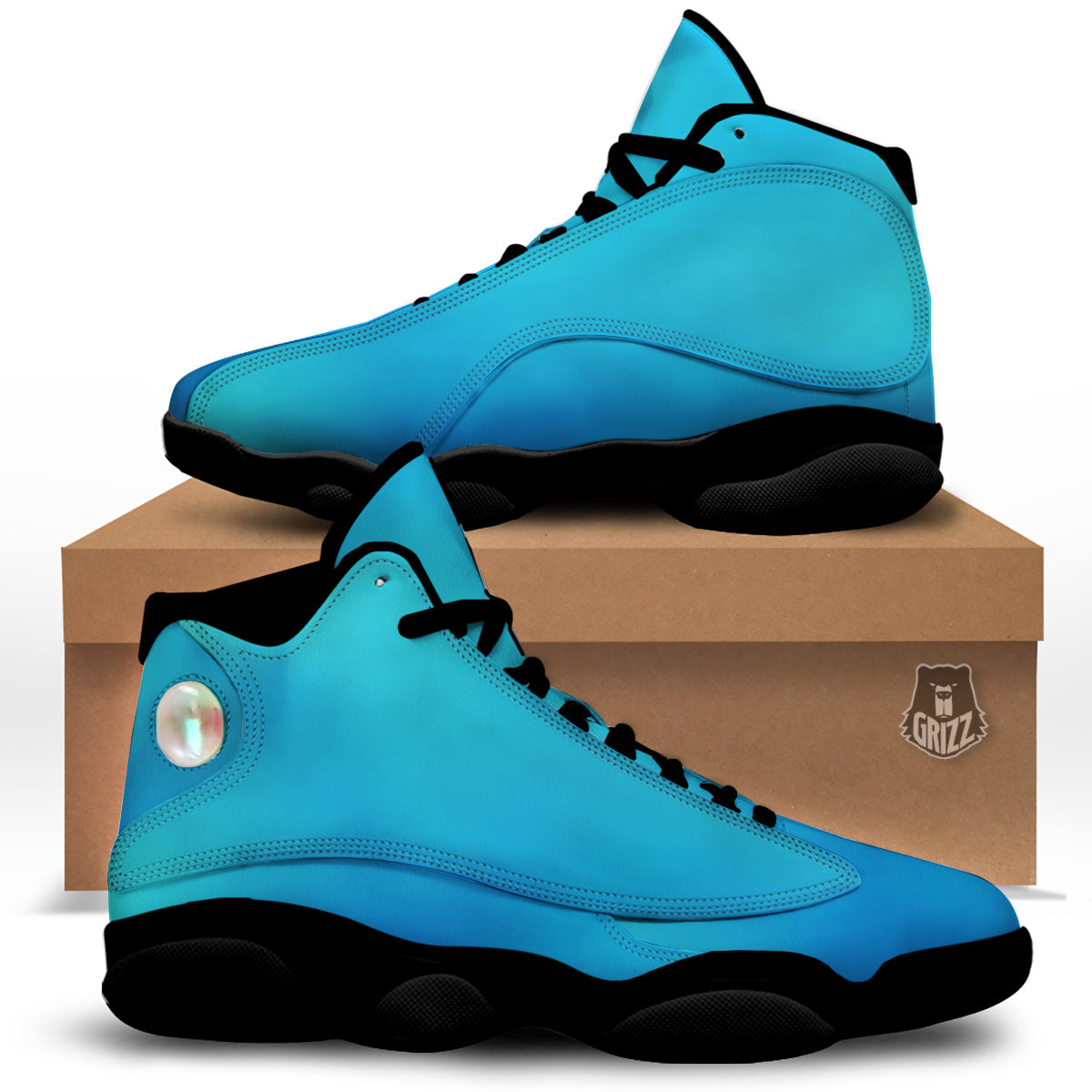 Holographic Blue Print Black Basketball Shoes-grizzshop