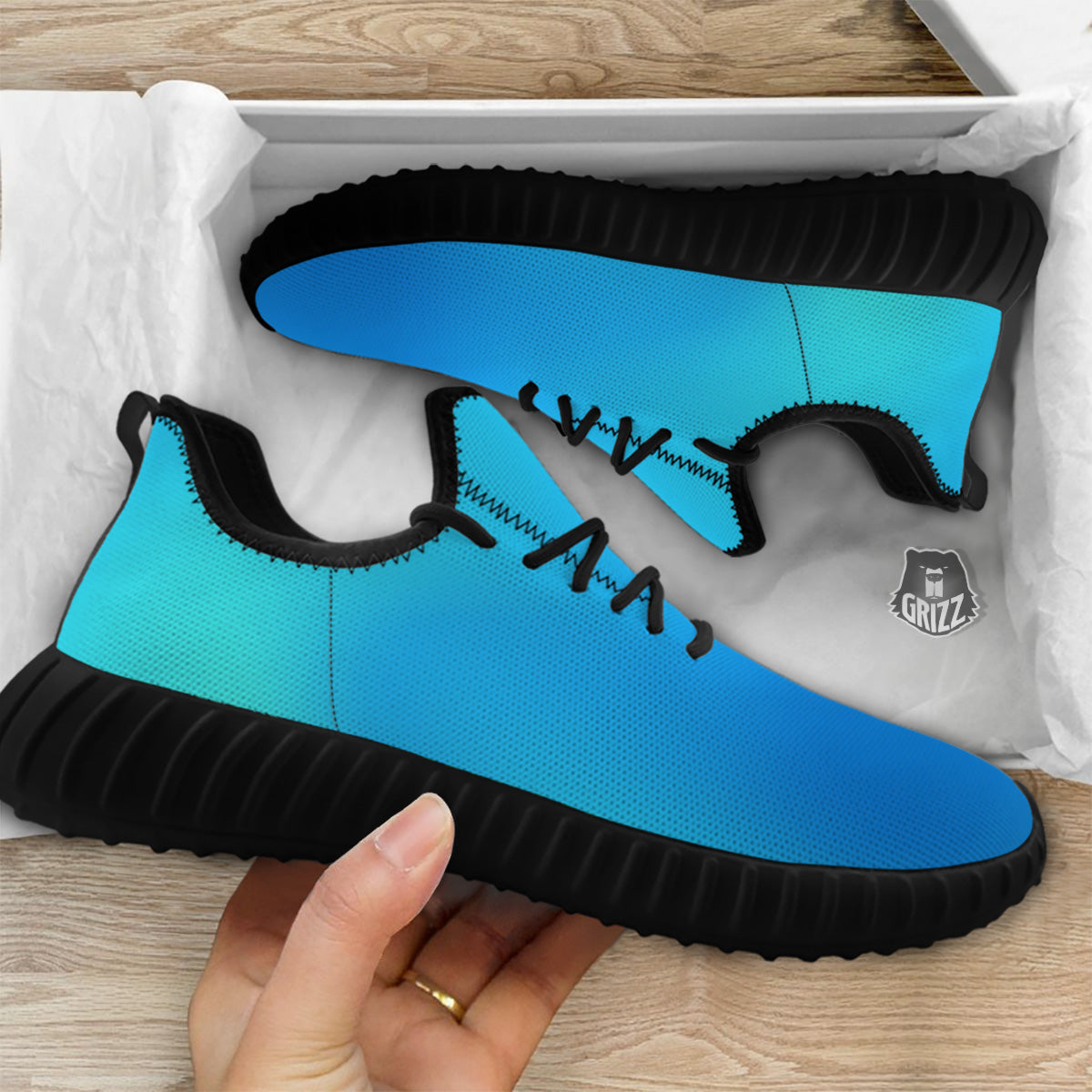 Holographic Blue Print Black Walking Shoes-grizzshop