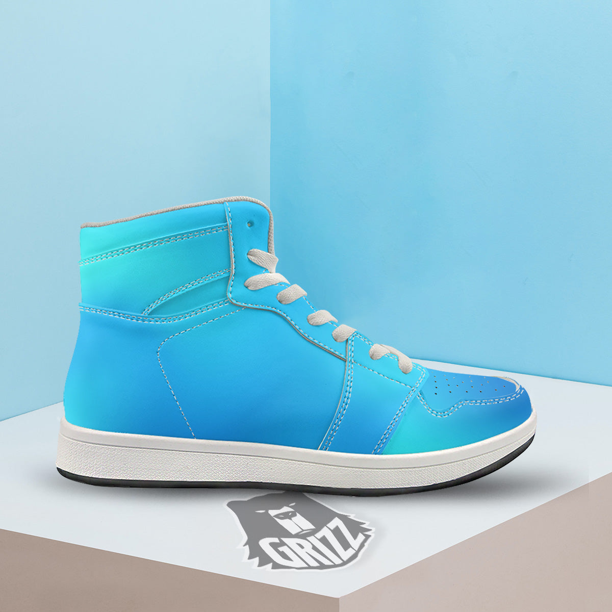 Holographic Blue Print High Top Sneakers-grizzshop