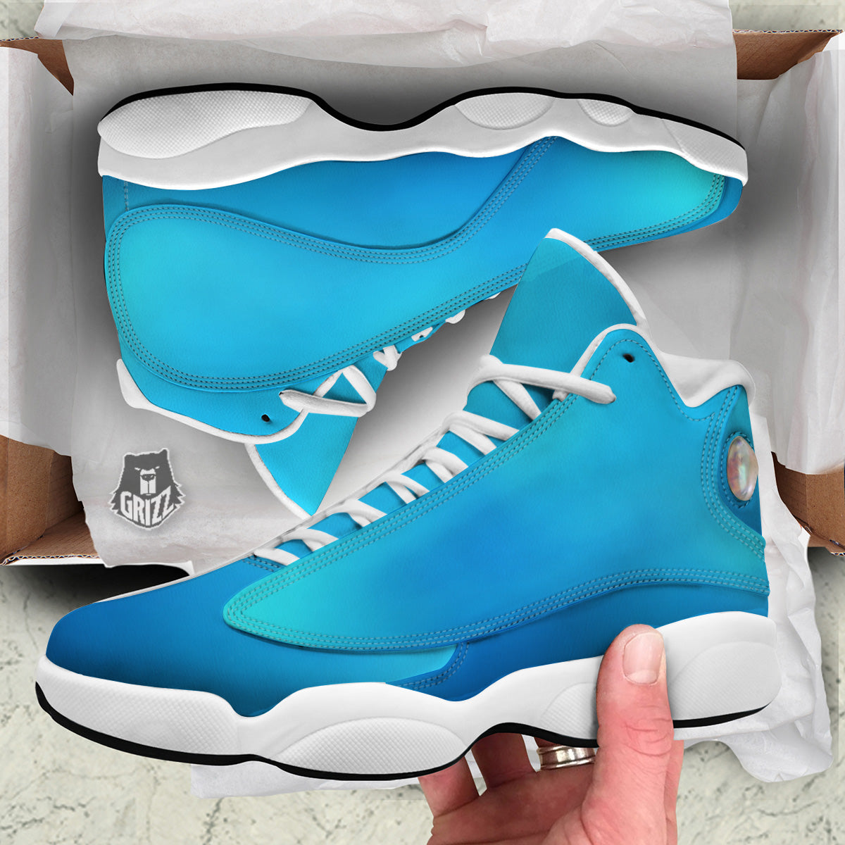 Holographic Blue Print White Basketball Shoes-grizzshop