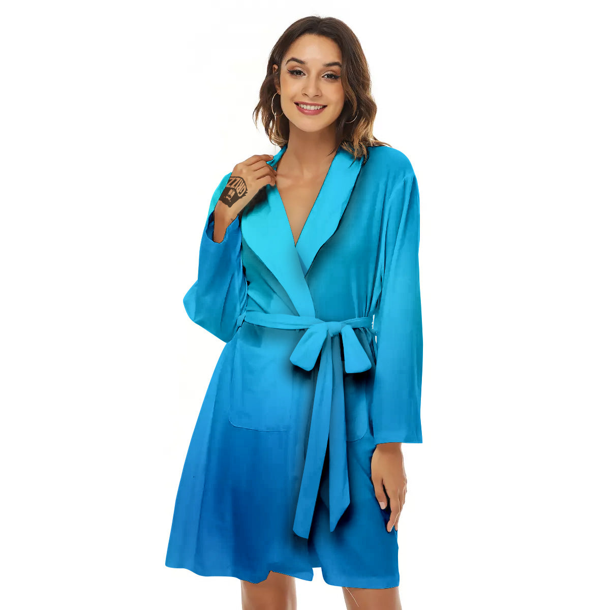 Holographic Blue Print Women's Robe-grizzshop