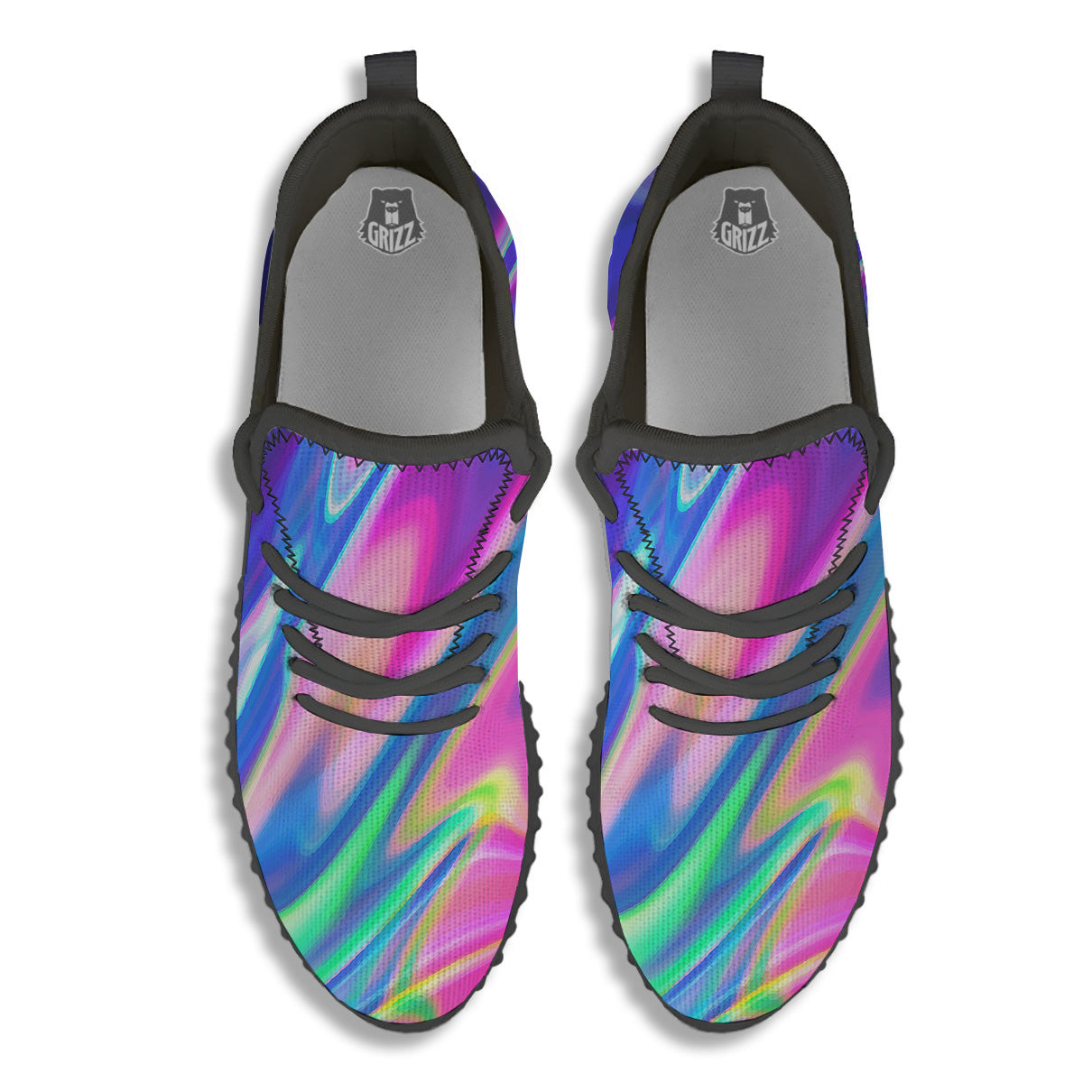 Holographic Bright Print Black Walking Shoes-grizzshop