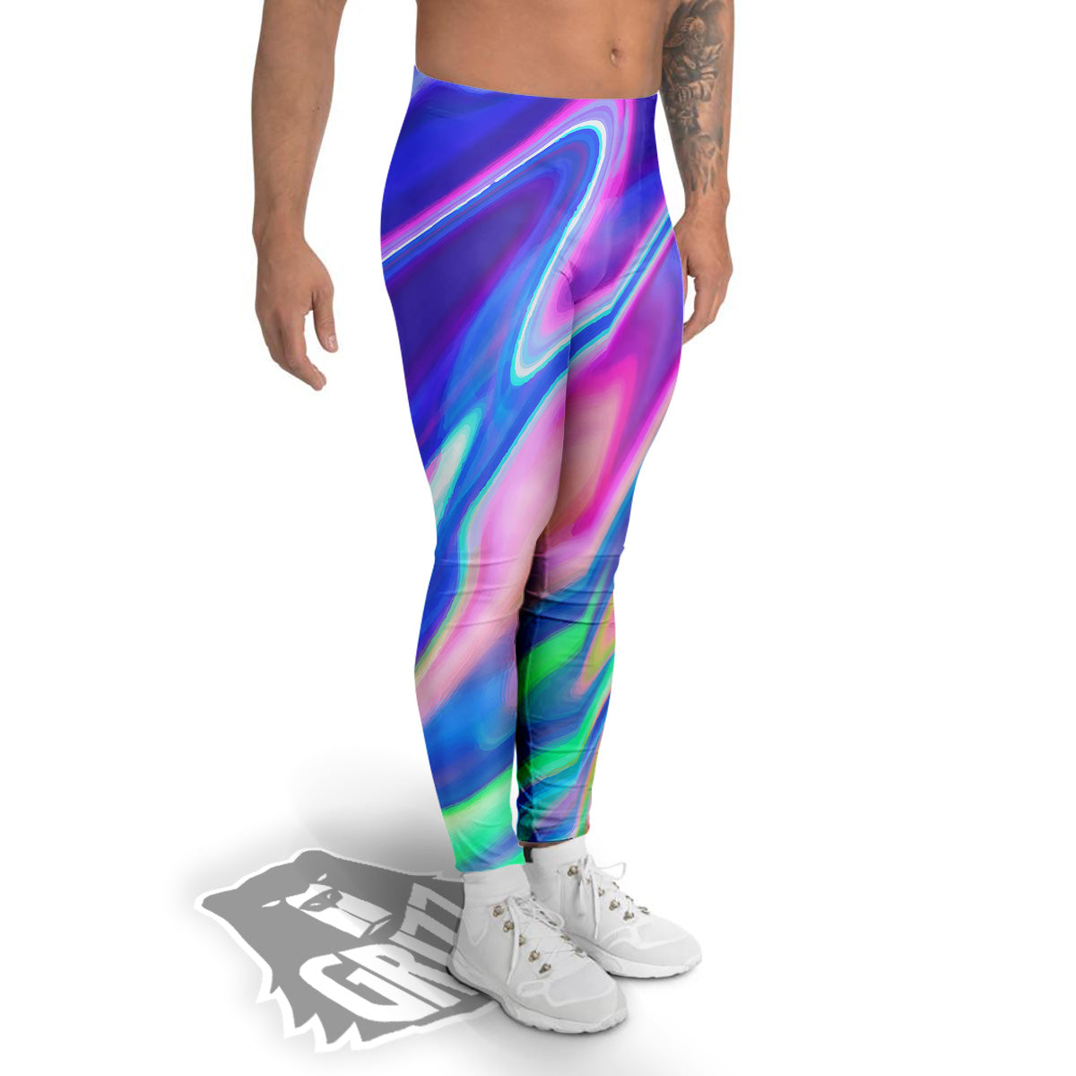 Holographic Bright Print Men's Leggings-grizzshop