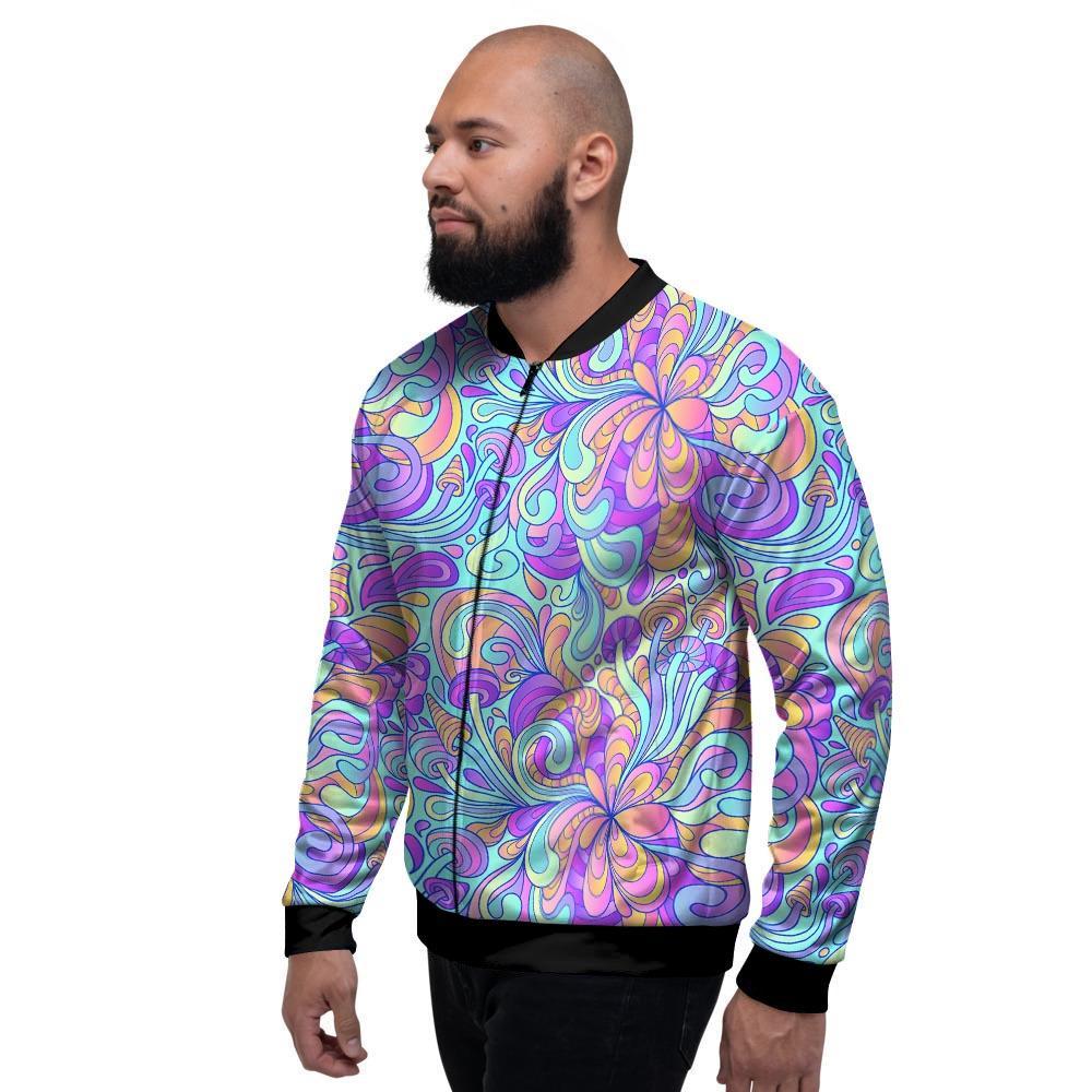 Holographic Floral Psychedelic Men's Bomber Jacket-grizzshop