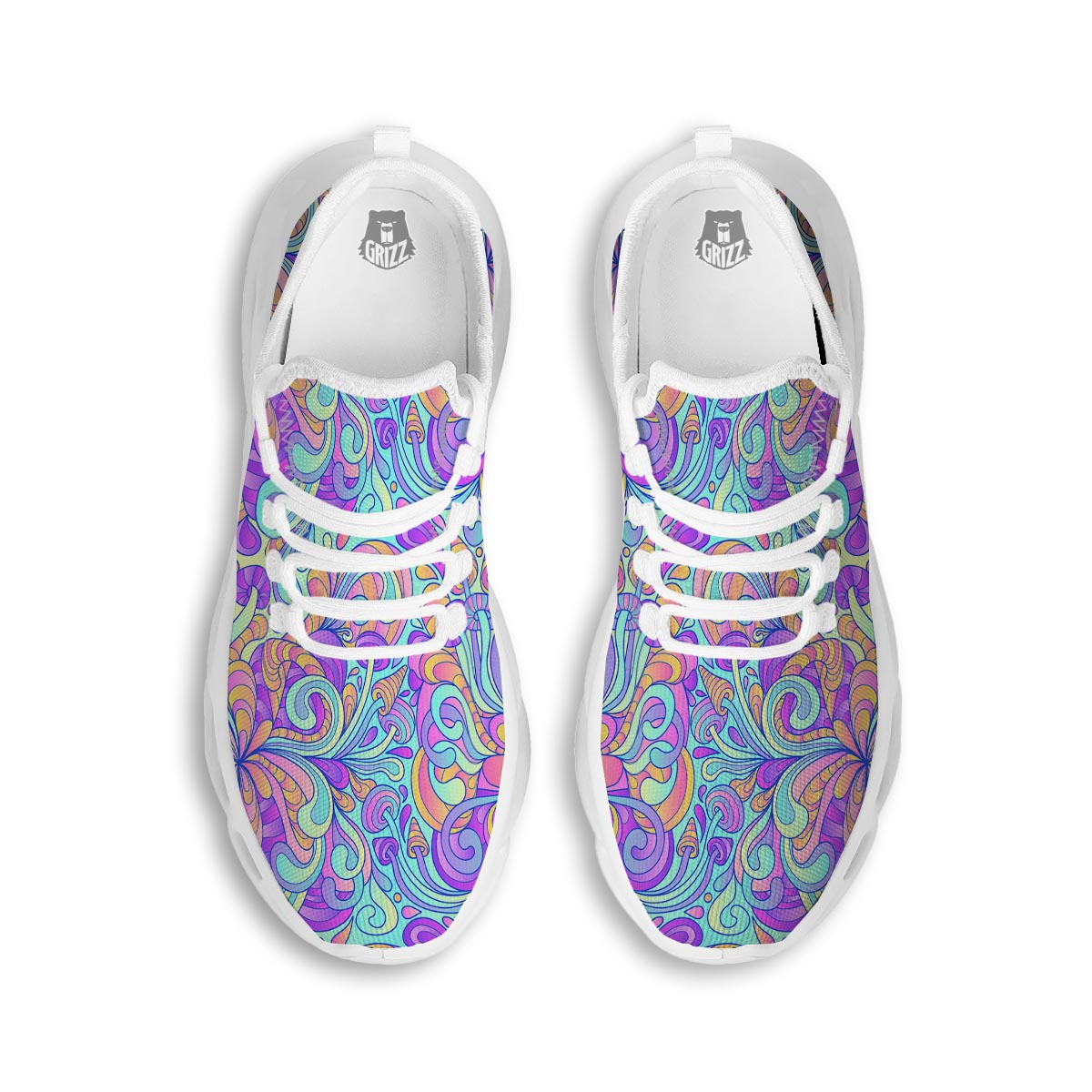 Holographic Floral Psychedelic White Running Shoes-grizzshop