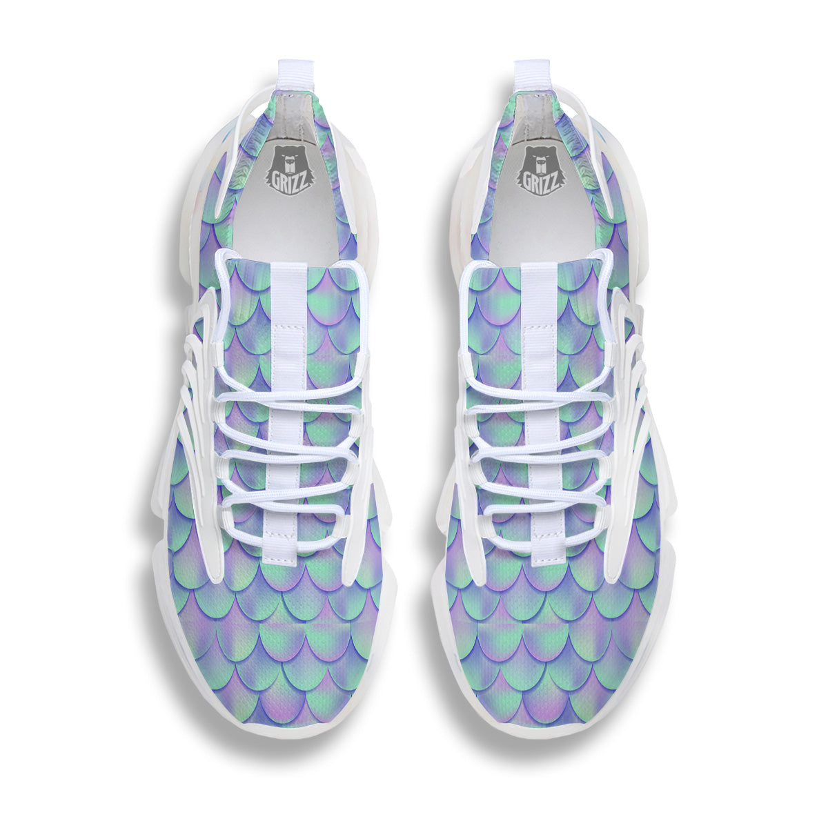 Holographic Mermaid Tail Print Pattern White Gym Shoes-grizzshop