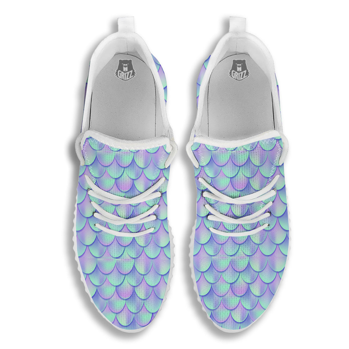 Holographic Mermaid Tail Print Pattern White Walking Shoes-grizzshop