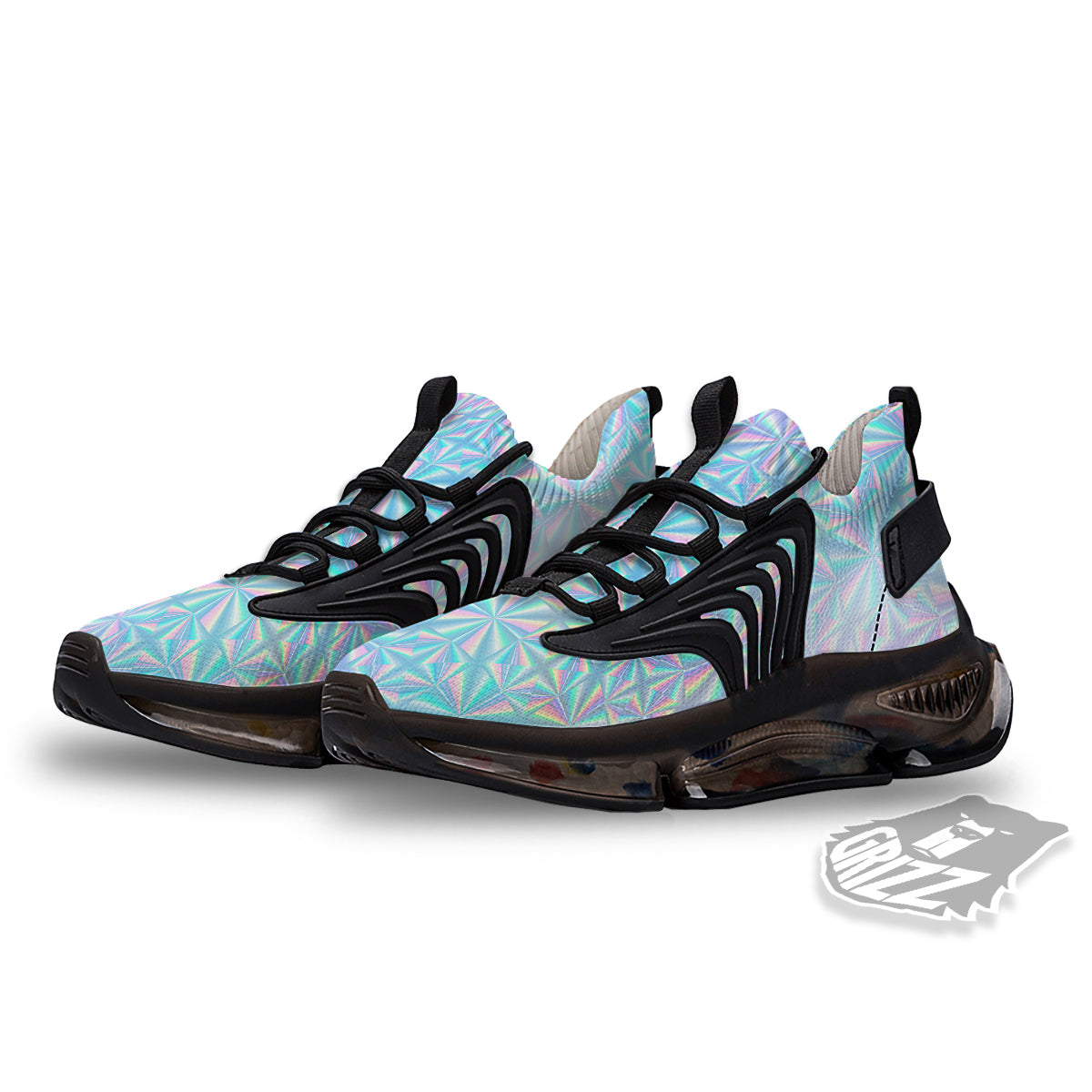 Holographic Paper Texture Print Black Gym Shoes-grizzshop