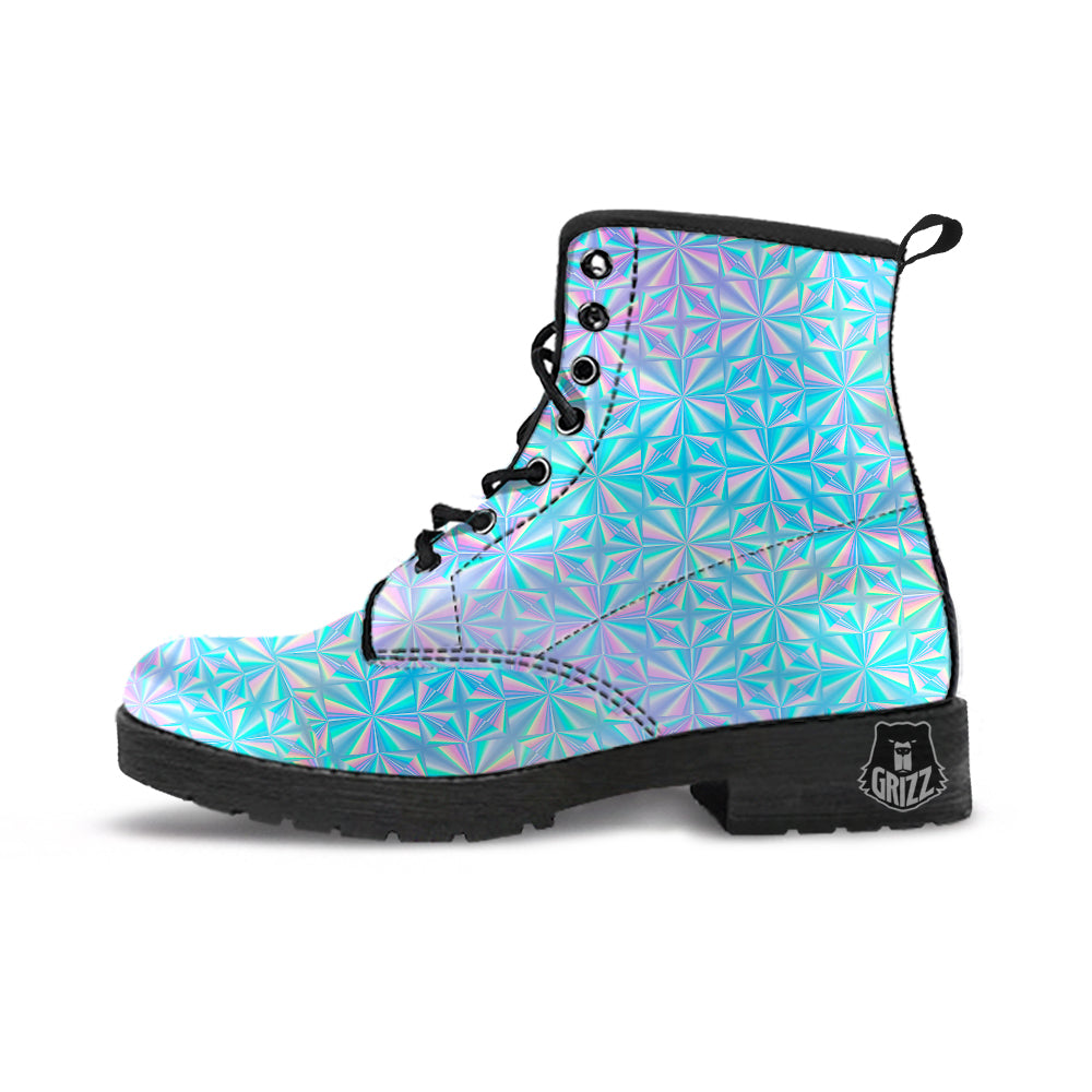 Holographic Paper Texture Print Leather Boots-grizzshop