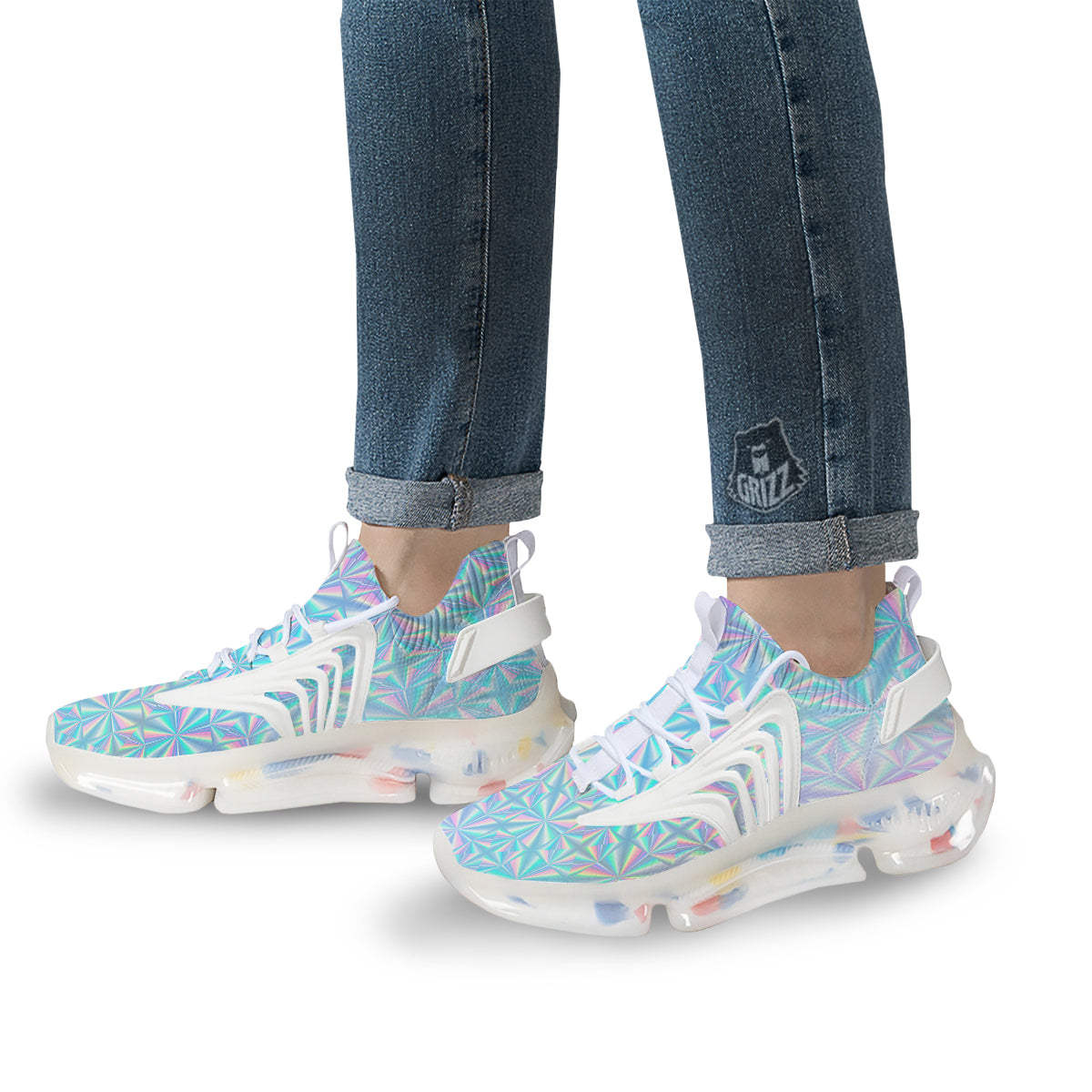 Holographic Paper Texture Print White Gym Shoes-grizzshop