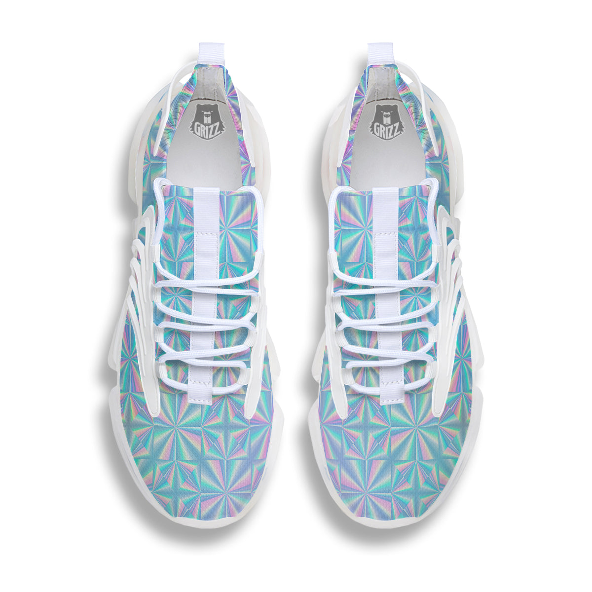 Holographic Paper Texture Print White Gym Shoes-grizzshop