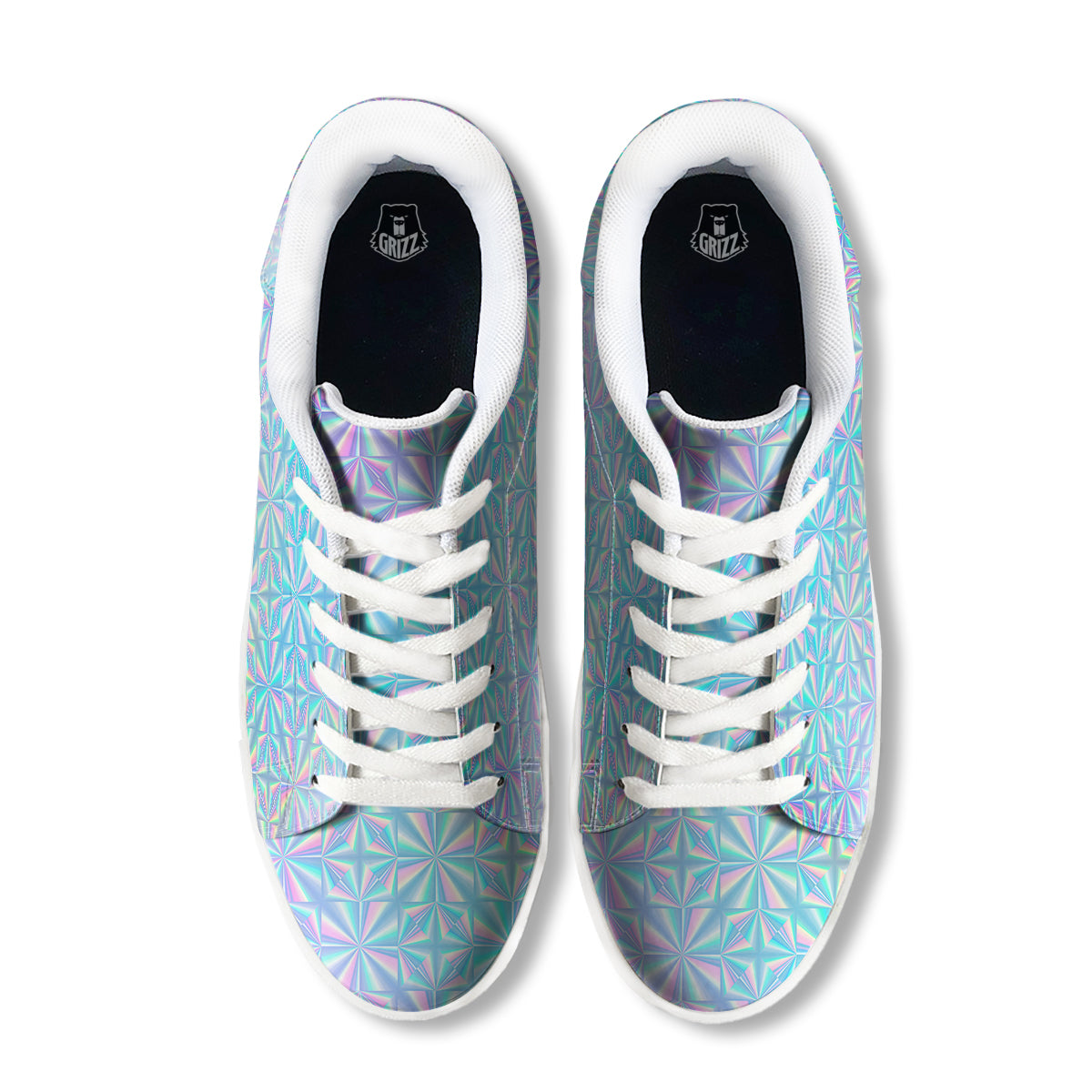 Holographic Paper Texture Print White Low Top Sneakers-grizzshop