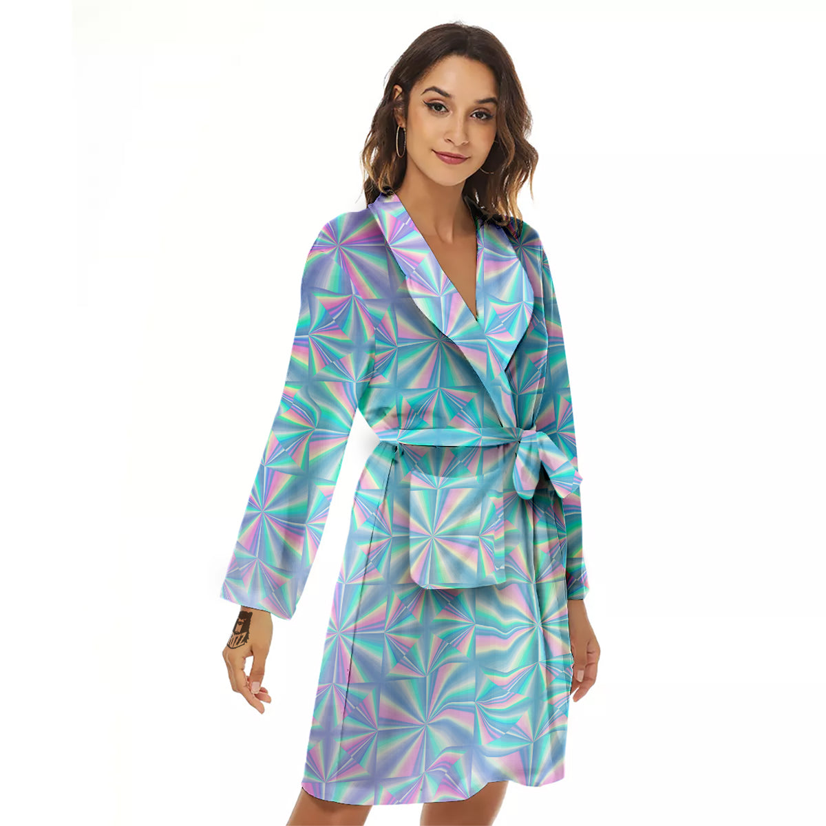 Holographic Paper Texture Print Women's Robe-grizzshop