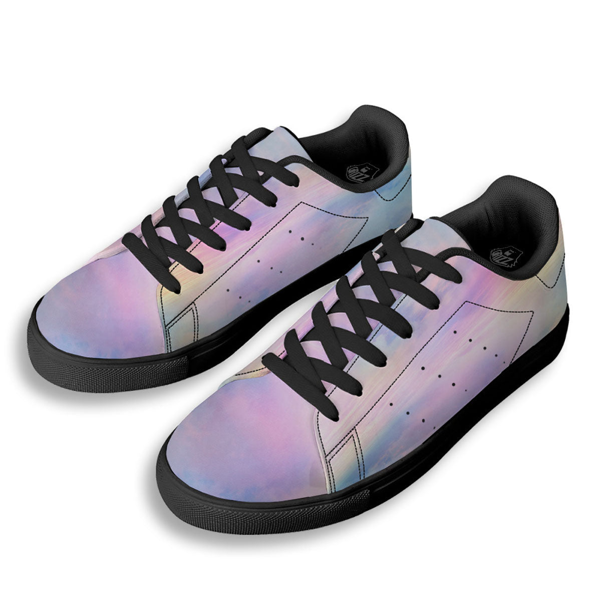 Holographic Pastel Print Black Low Top Sneakers-grizzshop