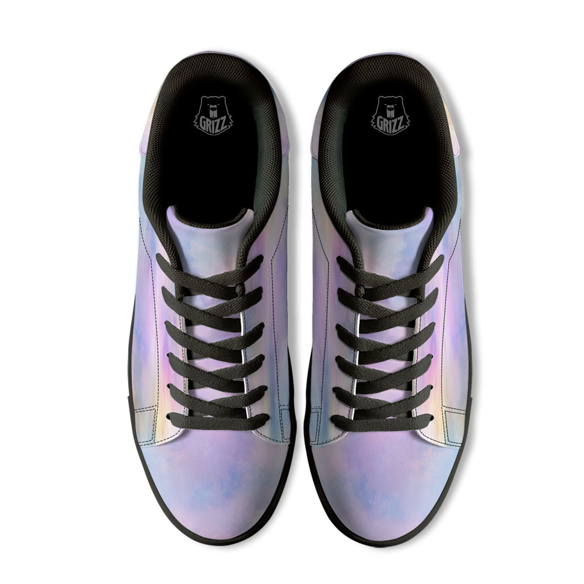 Holographic Pastel Print Black Low Top Sneakers-grizzshop