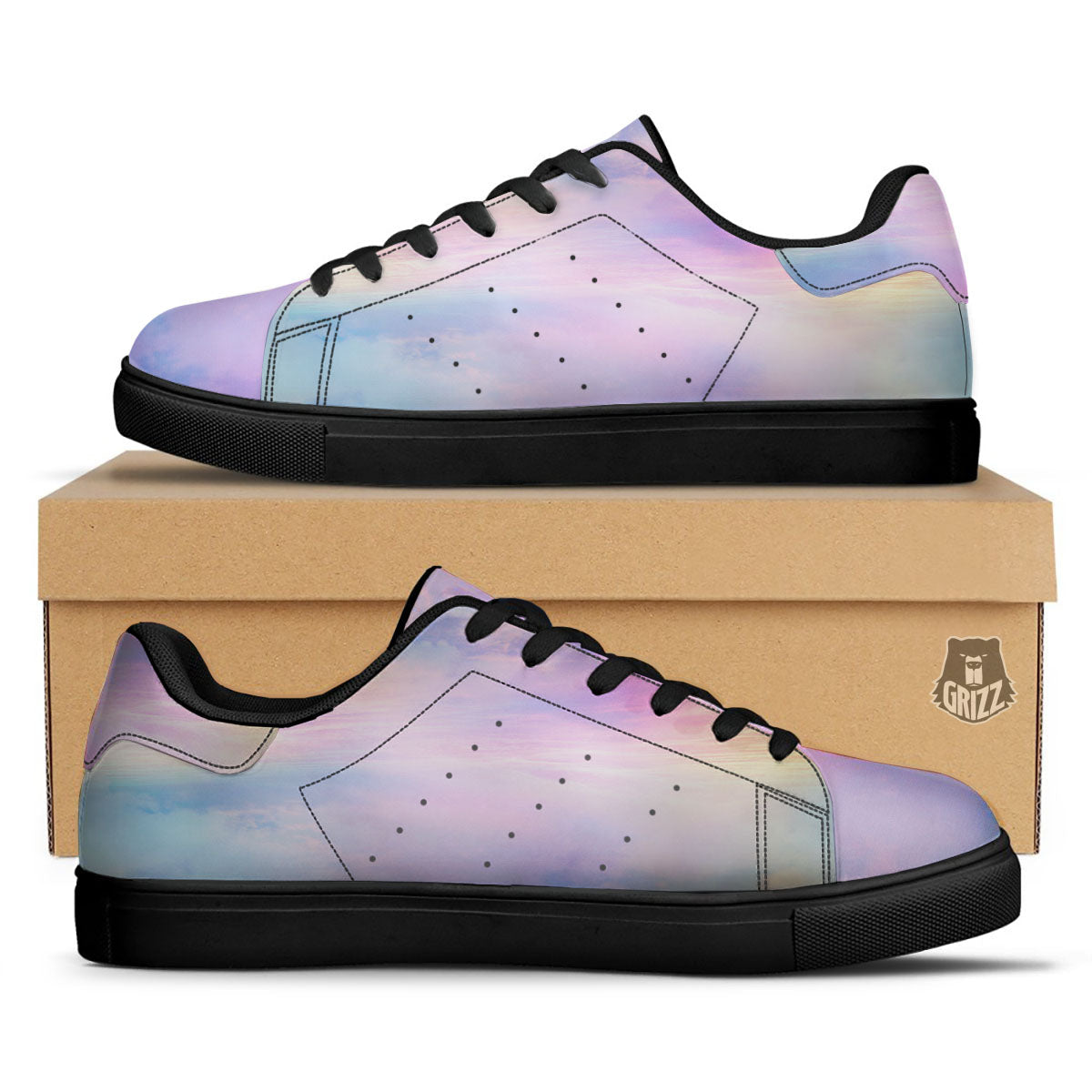 Holographic Pastel Print Black Low Top Sneakers-grizzshop