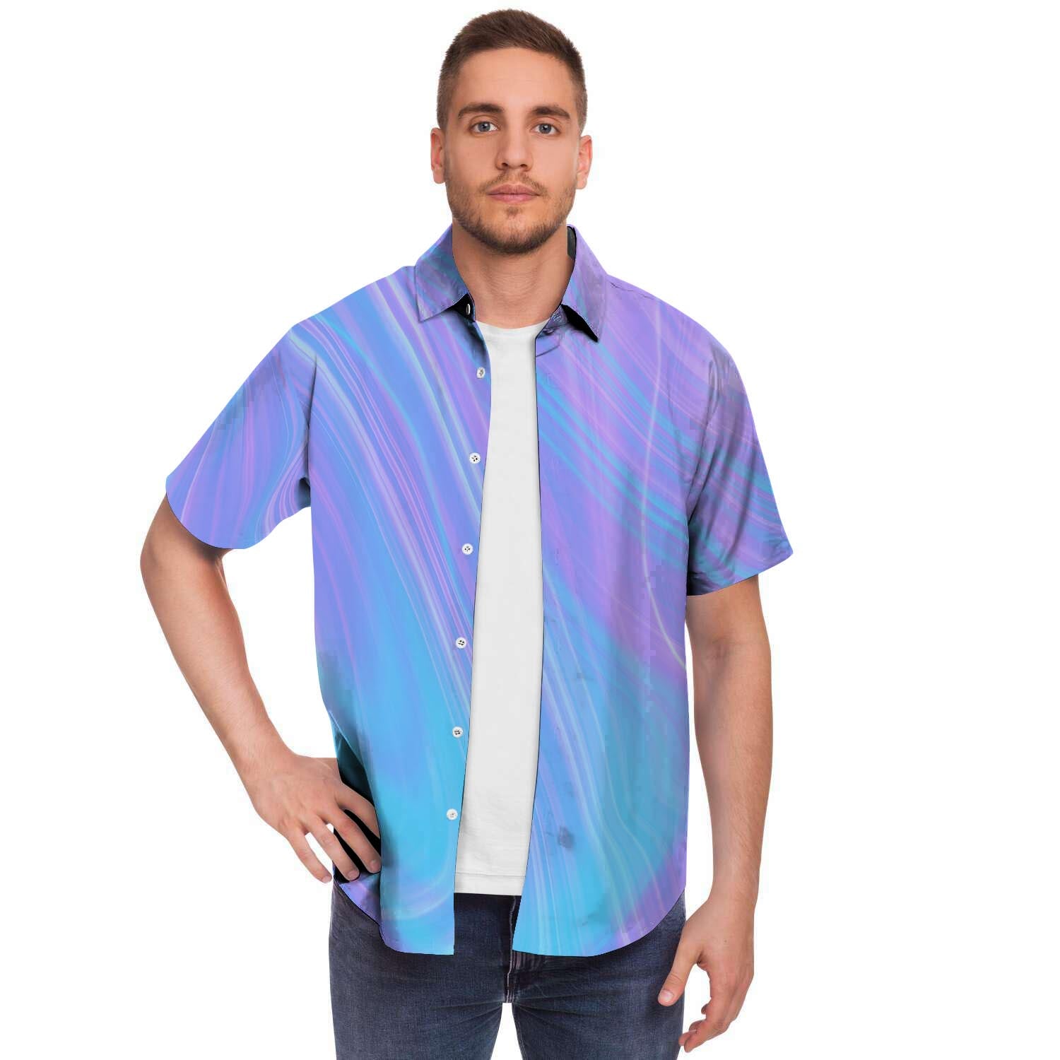 Holographic Print Men's Short Sleeve Shirt-grizzshop
