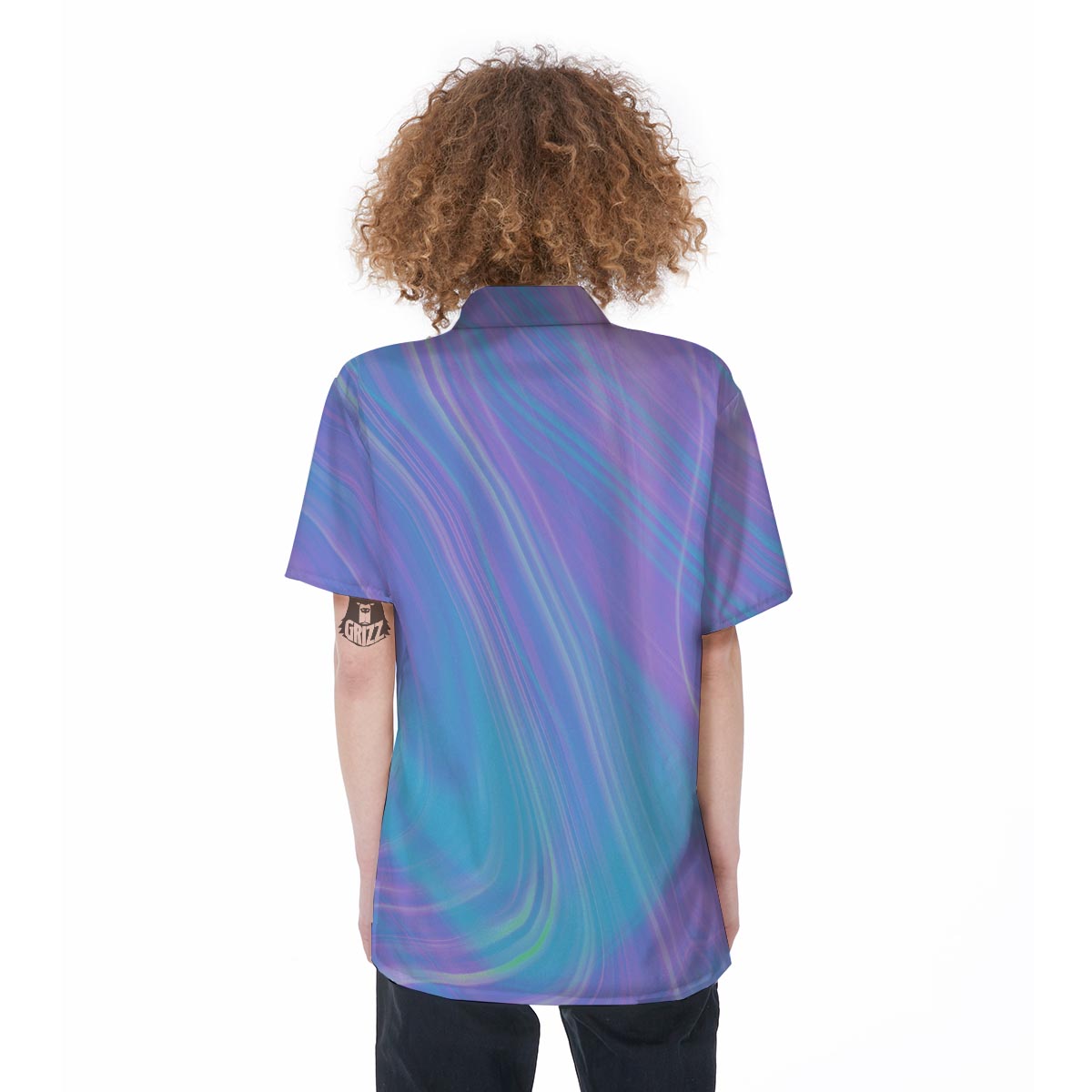 Holographic Print Women's Short Sleeve Shirts-grizzshop