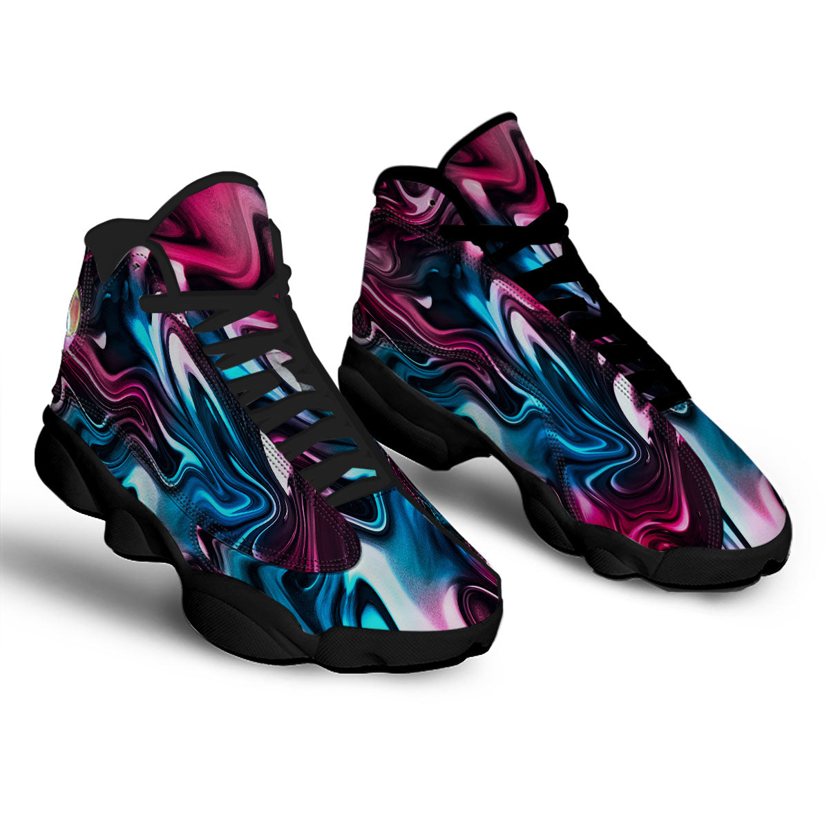 Holographic Psychedelic Print Pattern Black Basketball Shoes-grizzshop