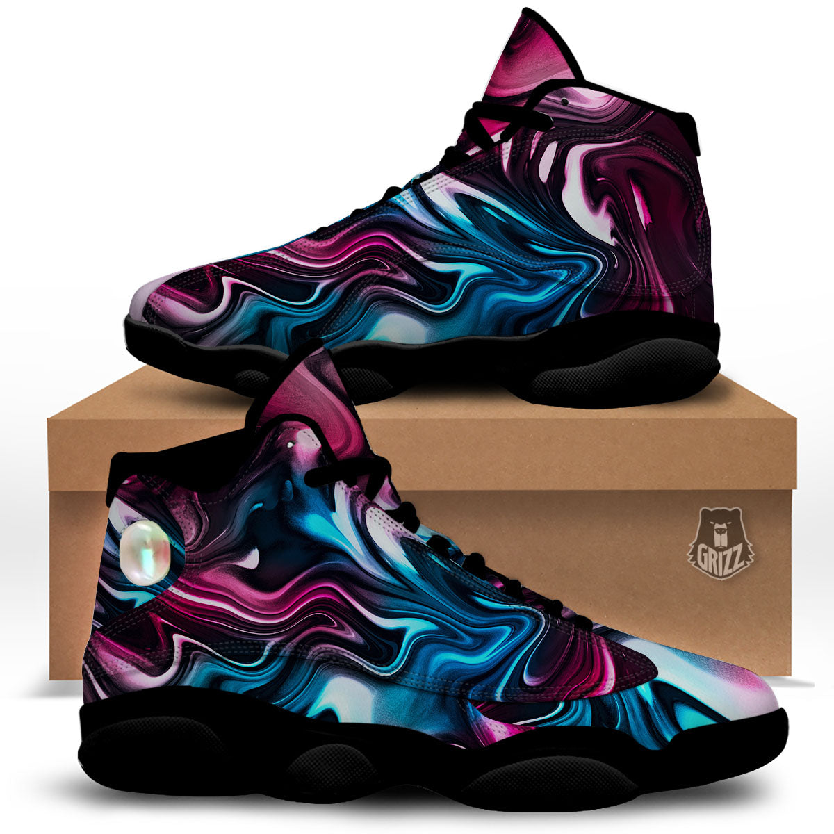 Holographic Psychedelic Print Pattern Black Basketball Shoes-grizzshop