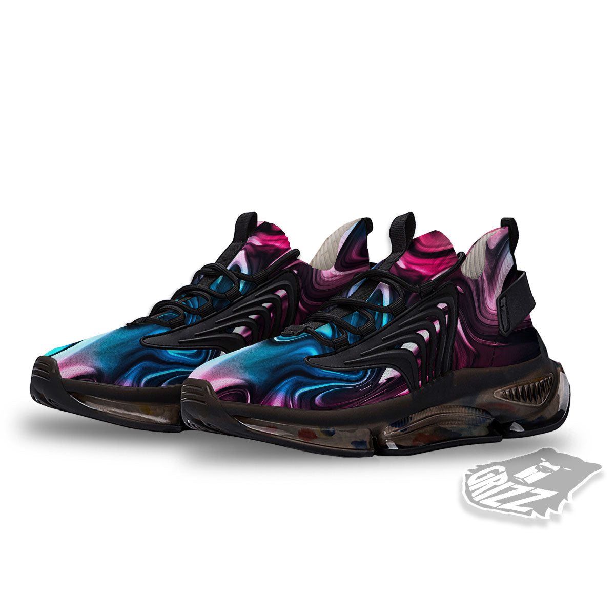 Holographic Psychedelic Print Pattern Black Gym Shoes-grizzshop
