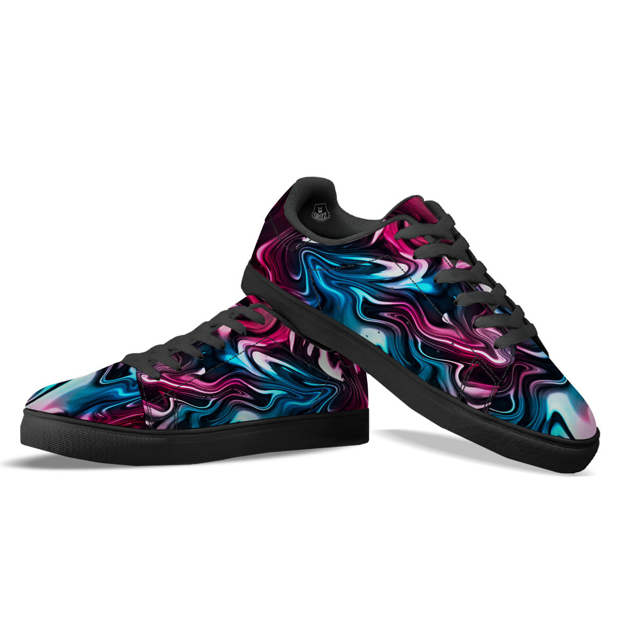 Holographic Psychedelic Print Pattern Black Low Top Sneakers-grizzshop