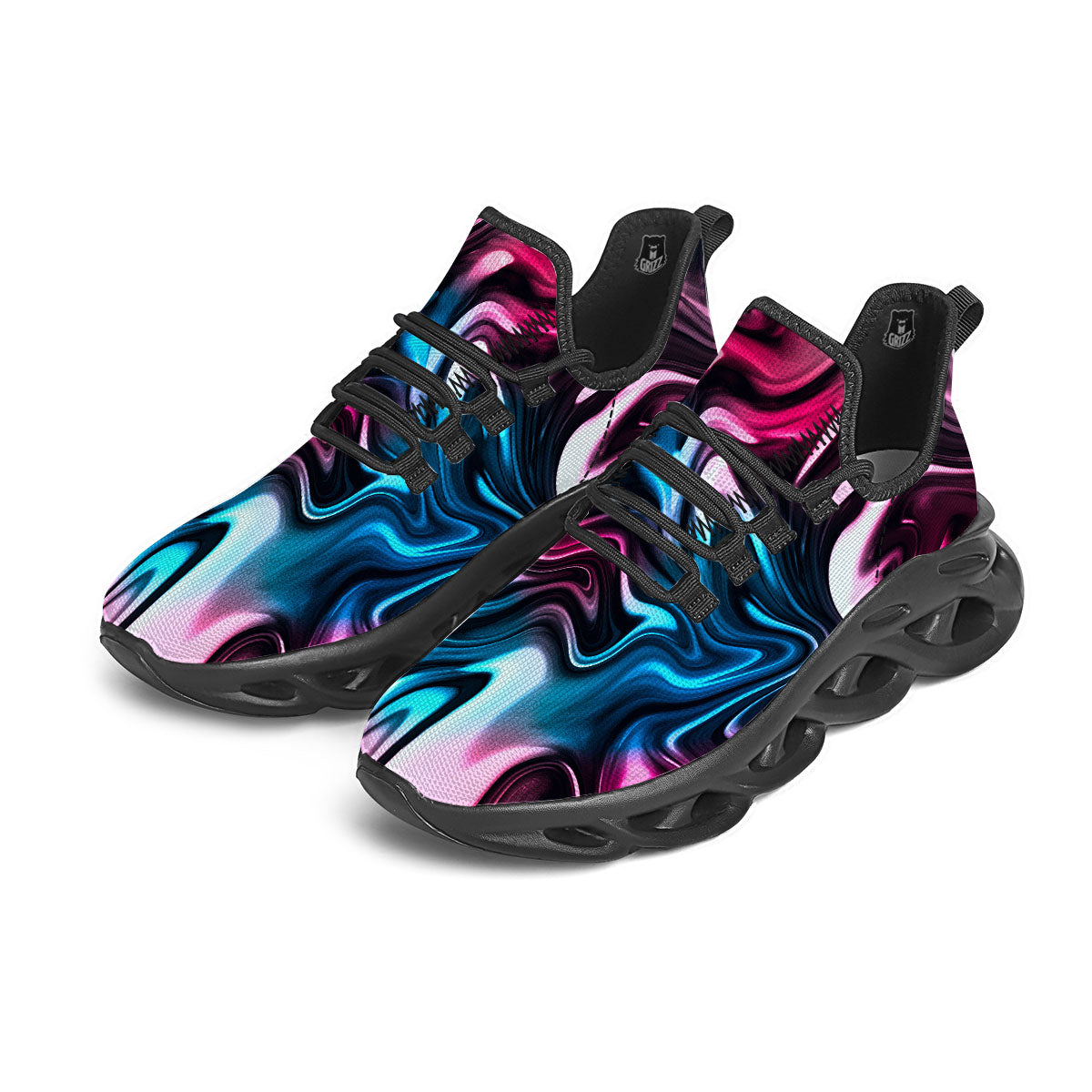 Holographic Psychedelic Print Pattern Black Running Shoes-grizzshop
