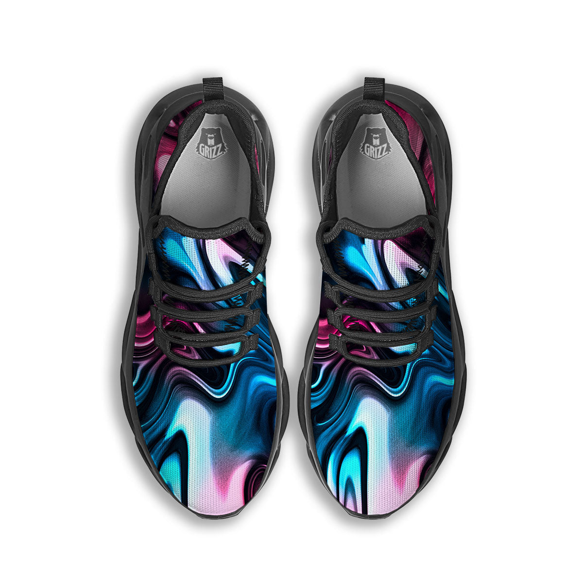 Holographic Psychedelic Print Pattern Black Running Shoes-grizzshop