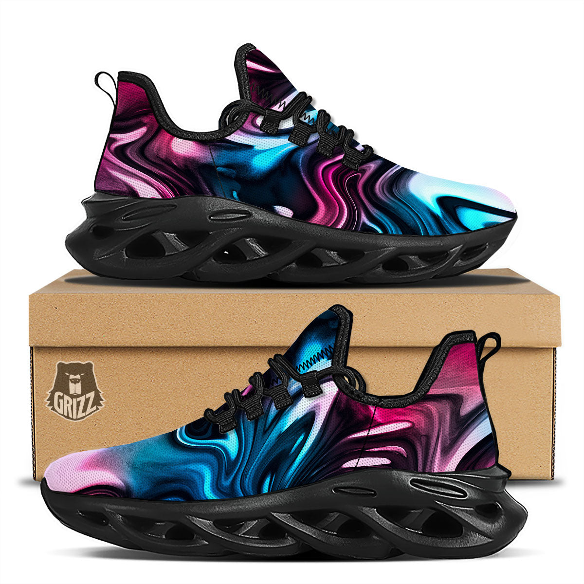 Holographic Psychedelic Print Pattern Black Running Shoes-grizzshop