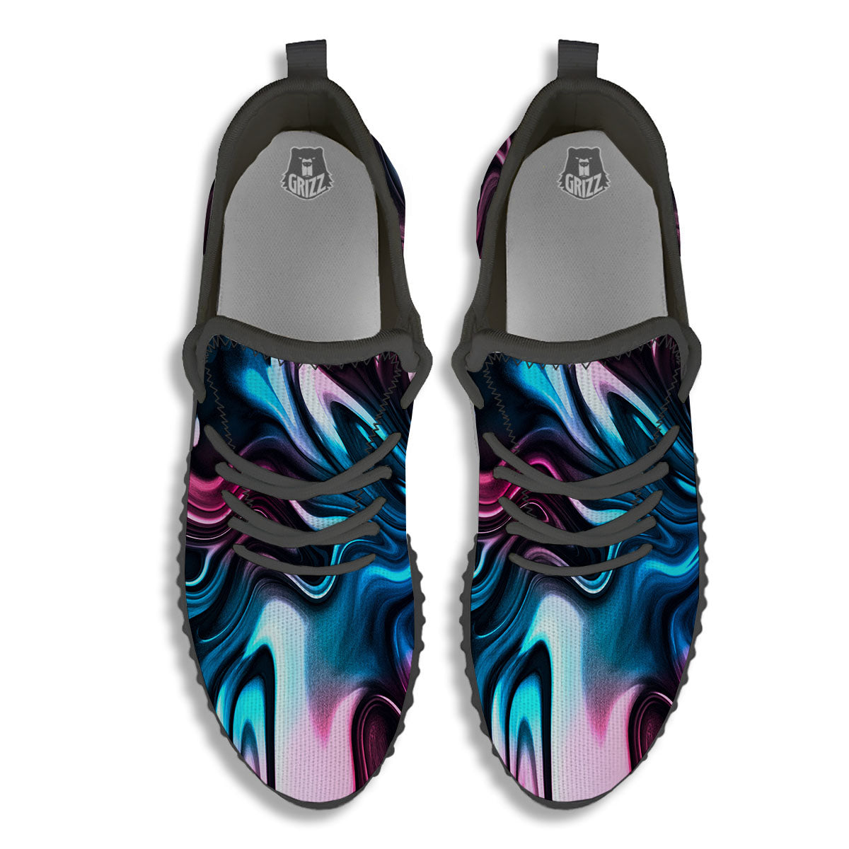 Holographic Psychedelic Print Pattern Black Walking Shoes-grizzshop