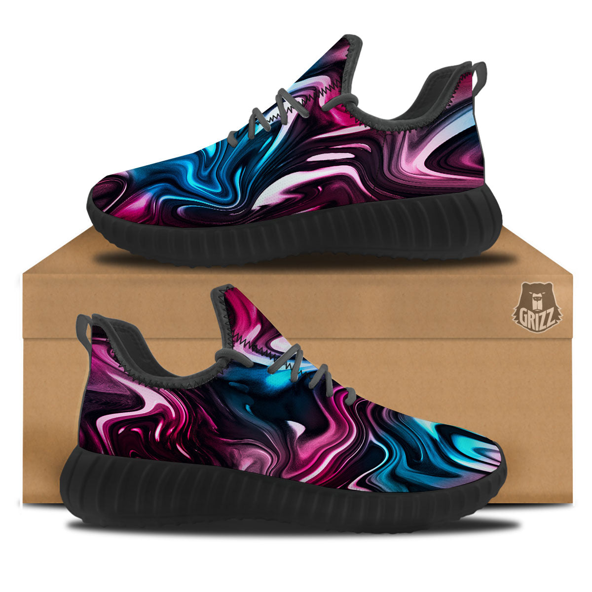 Holographic Psychedelic Print Pattern Black Walking Shoes-grizzshop