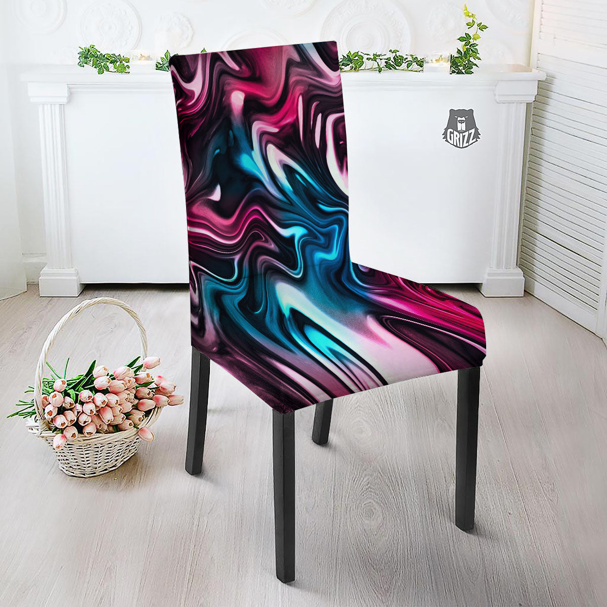 Holographic Psychedelic Print Pattern Dining Chair Slipcover-grizzshop