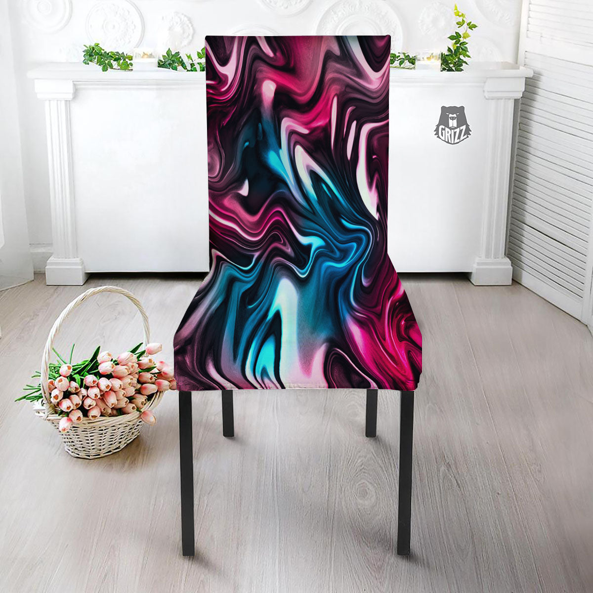 Holographic Psychedelic Print Pattern Dining Chair Slipcover-grizzshop