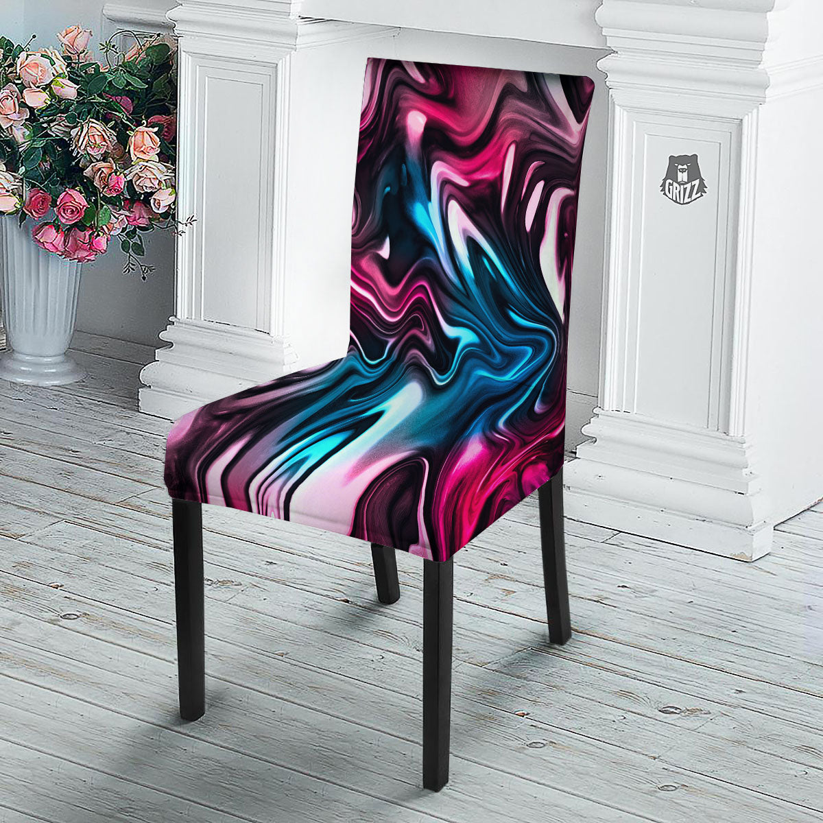 Holographic Psychedelic Print Pattern Dining Chair Slipcover-grizzshop