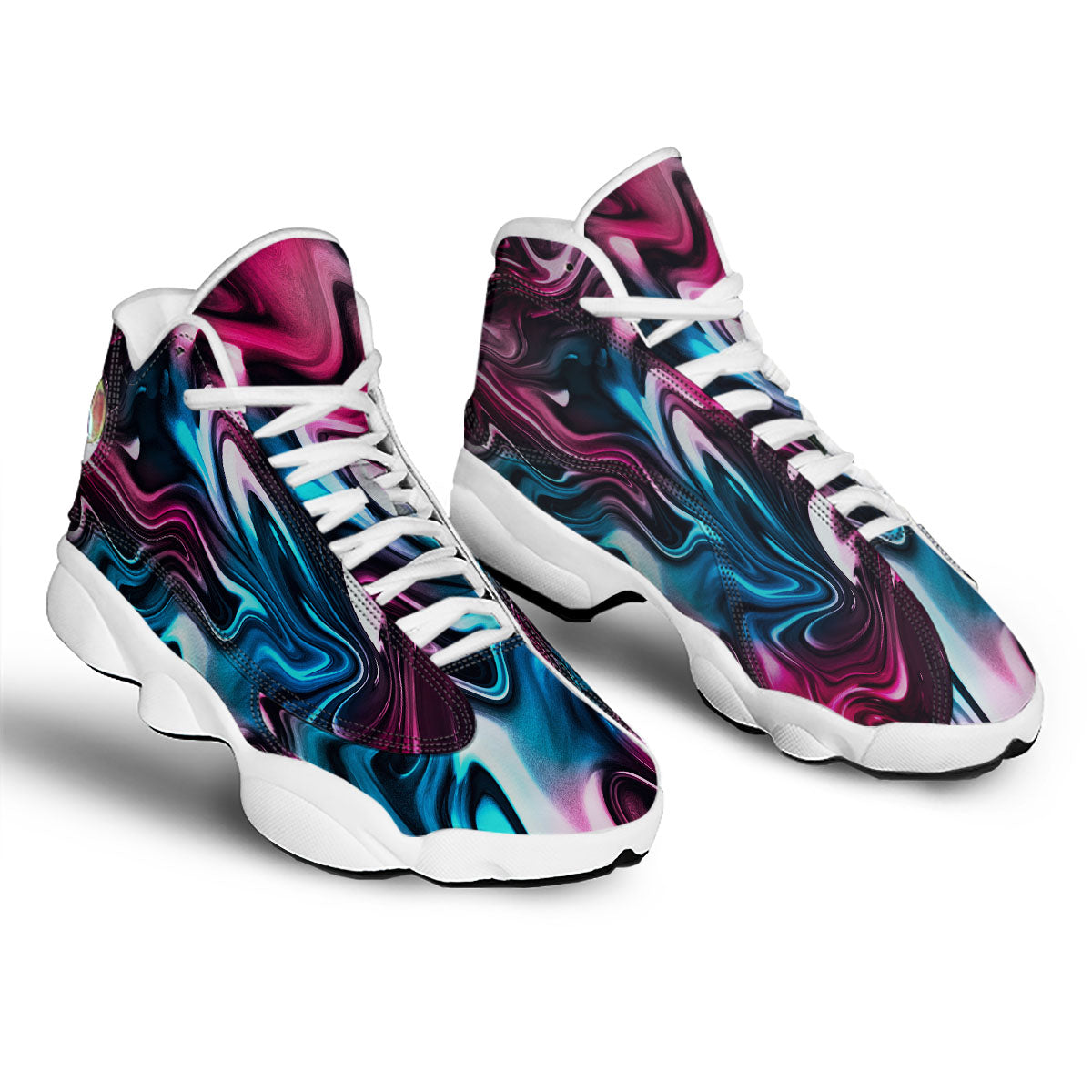 Holographic Psychedelic Print Pattern White Basketball Shoes-grizzshop