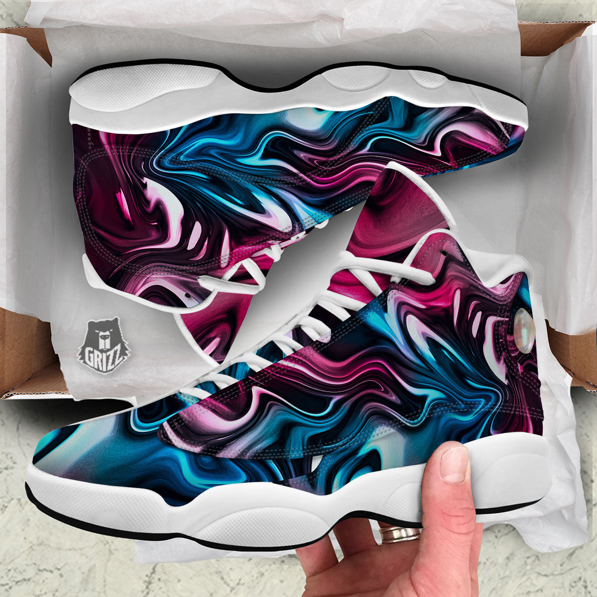 Holographic Psychedelic Print Pattern White Basketball Shoes-grizzshop
