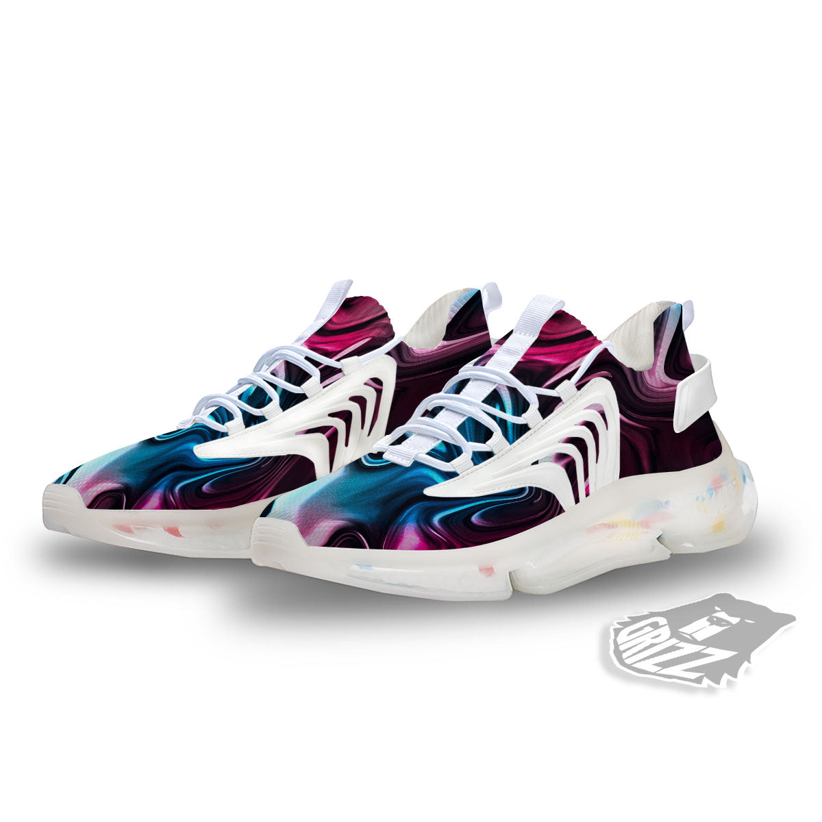 Holographic Psychedelic Print Pattern White Gym Shoes-grizzshop