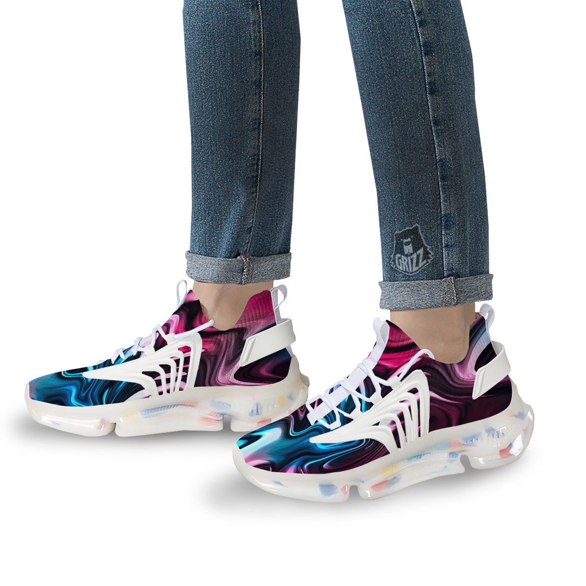 Holographic Psychedelic Print Pattern White Gym Shoes-grizzshop