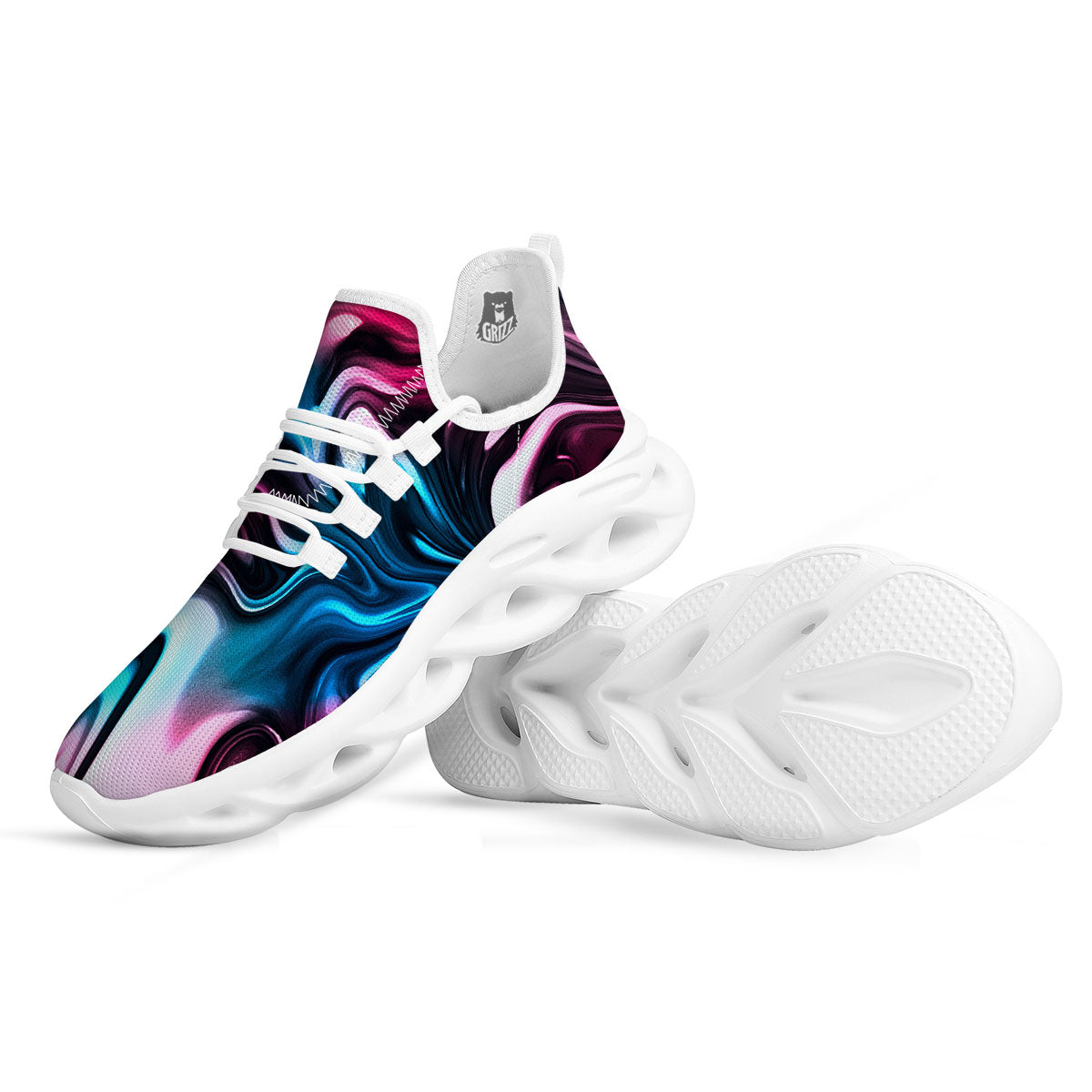 Holographic Psychedelic Print Pattern White Running Shoes-grizzshop