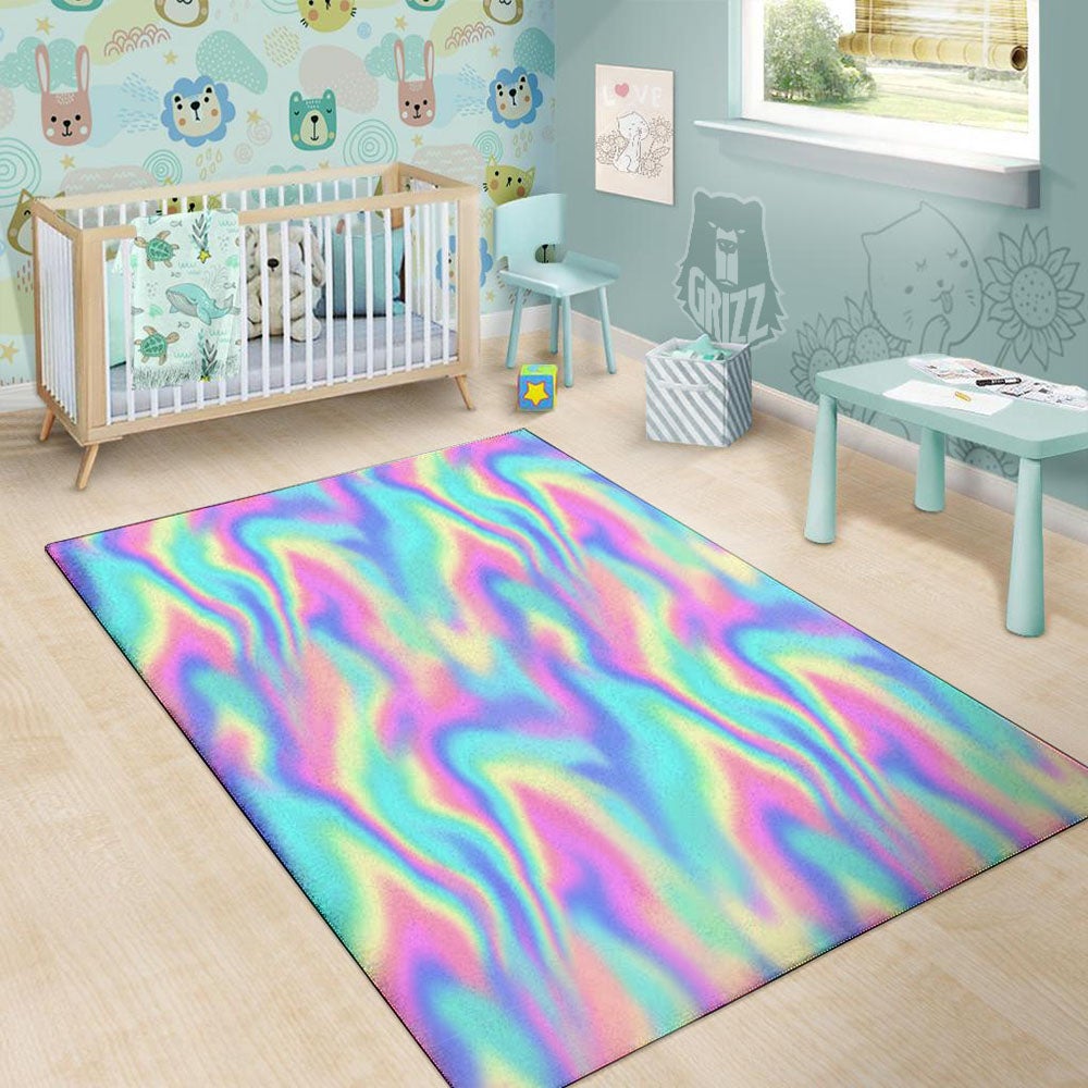 Holographic Rainbow Print Pattern Floor Mat-grizzshop