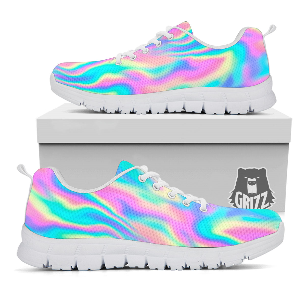 Holographic Rainbow Print Pattern White Sneaker-grizzshop