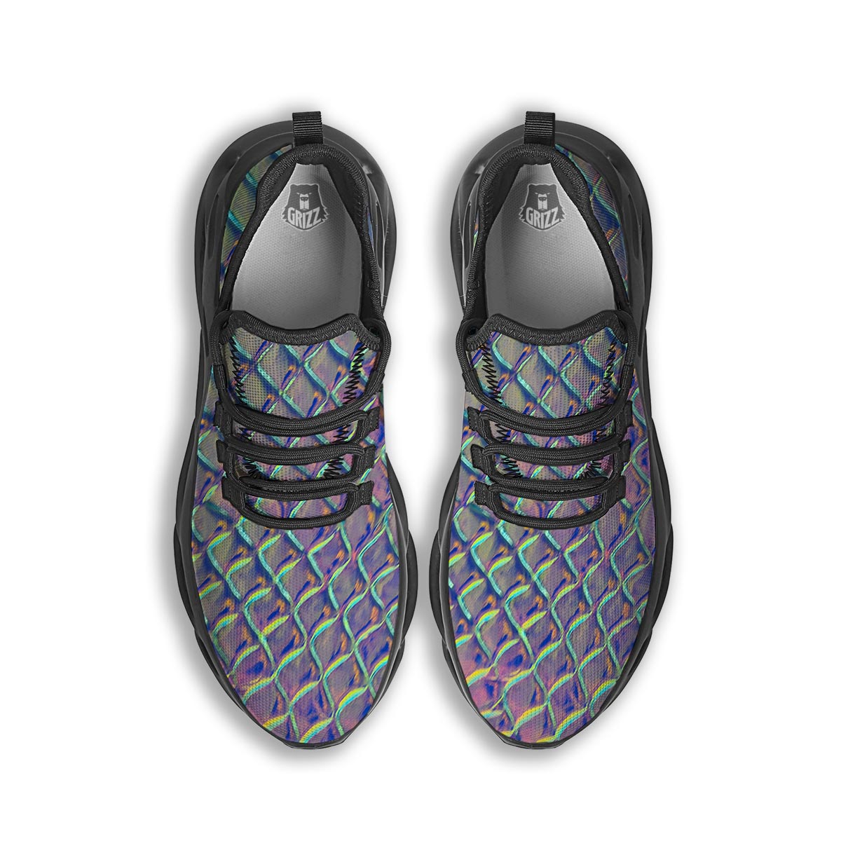 Holographic Snakeskin Print Black Running Shoes-grizzshop