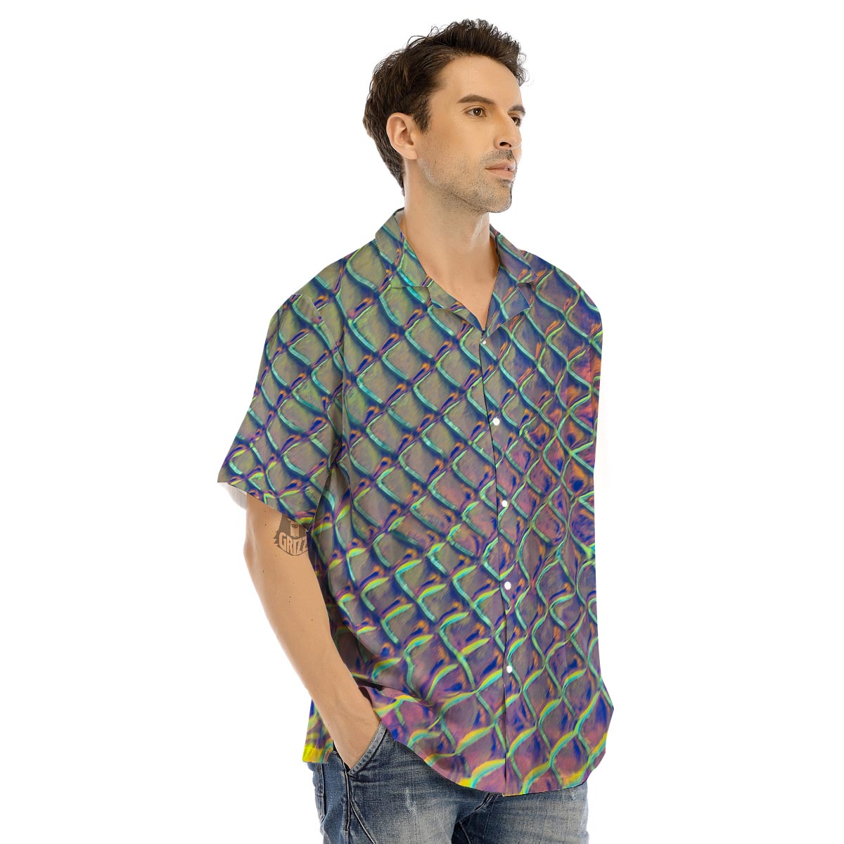Holographic Snakeskin Print Men’s Hawaiian Shirt-grizzshop