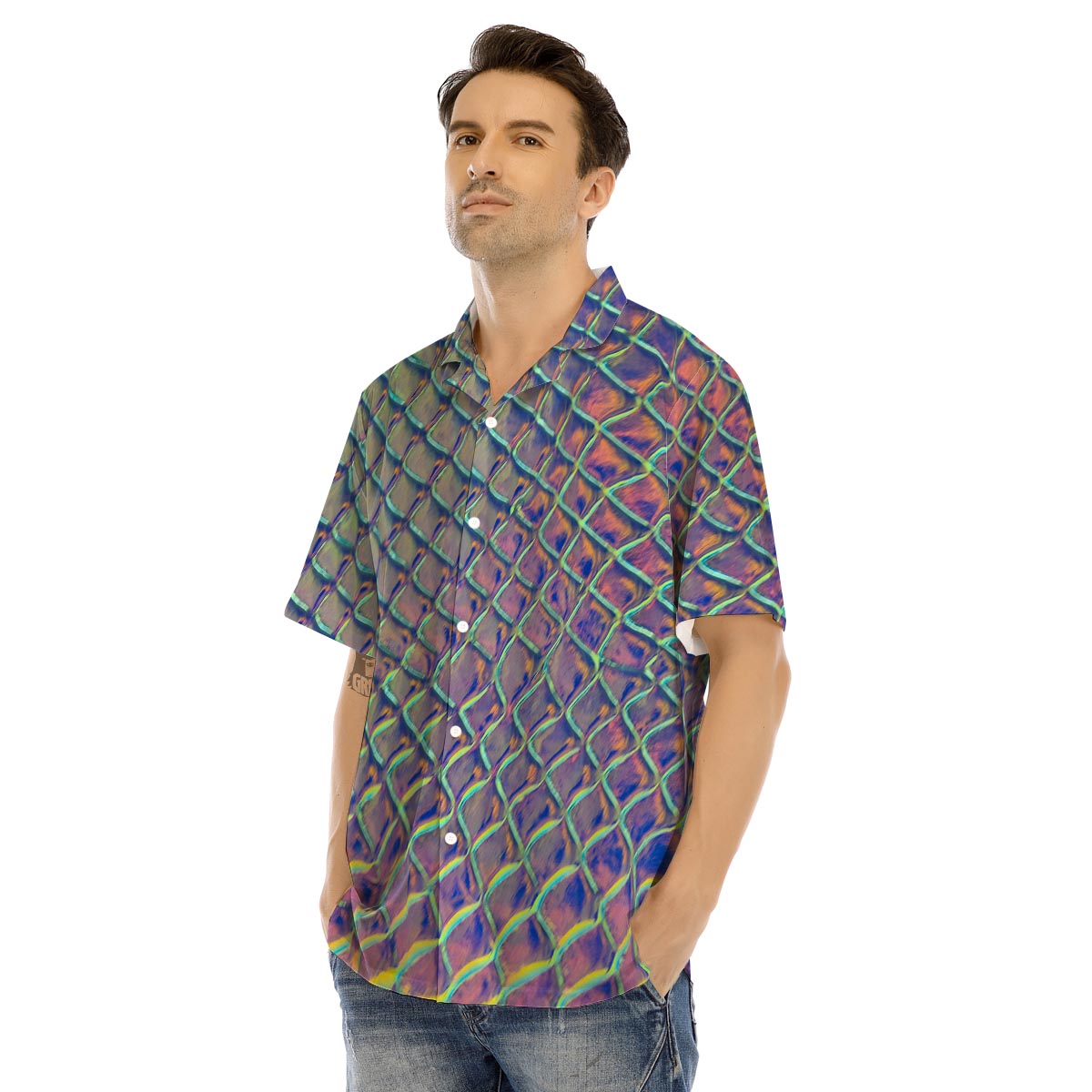Holographic Snakeskin Print Men’s Hawaiian Shirt-grizzshop