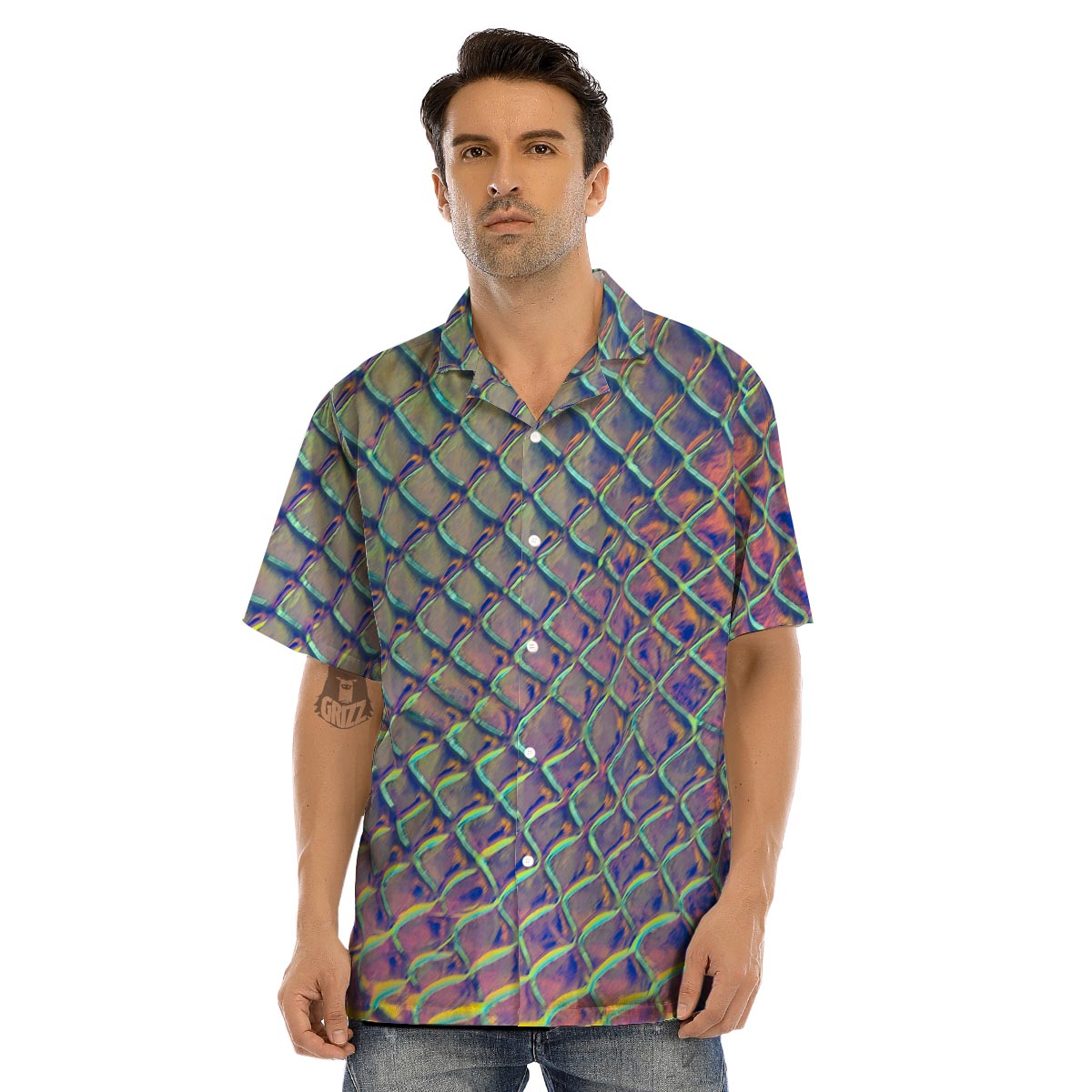 Holographic Snakeskin Print Men’s Hawaiian Shirt-grizzshop