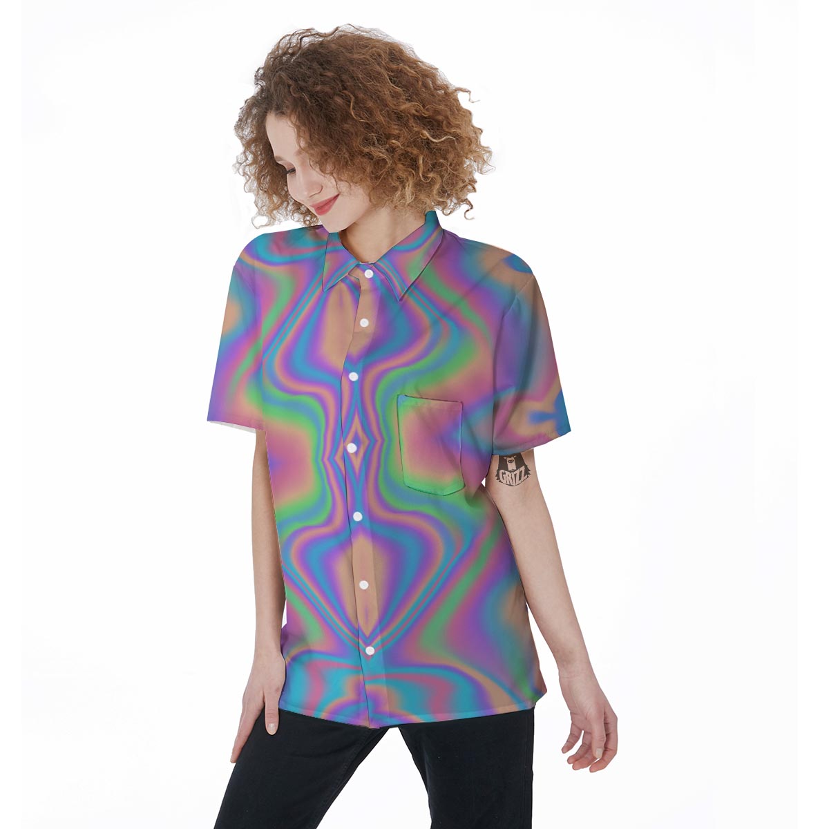Holographic Trippy Women's Short Sleeve Shirts-grizzshop