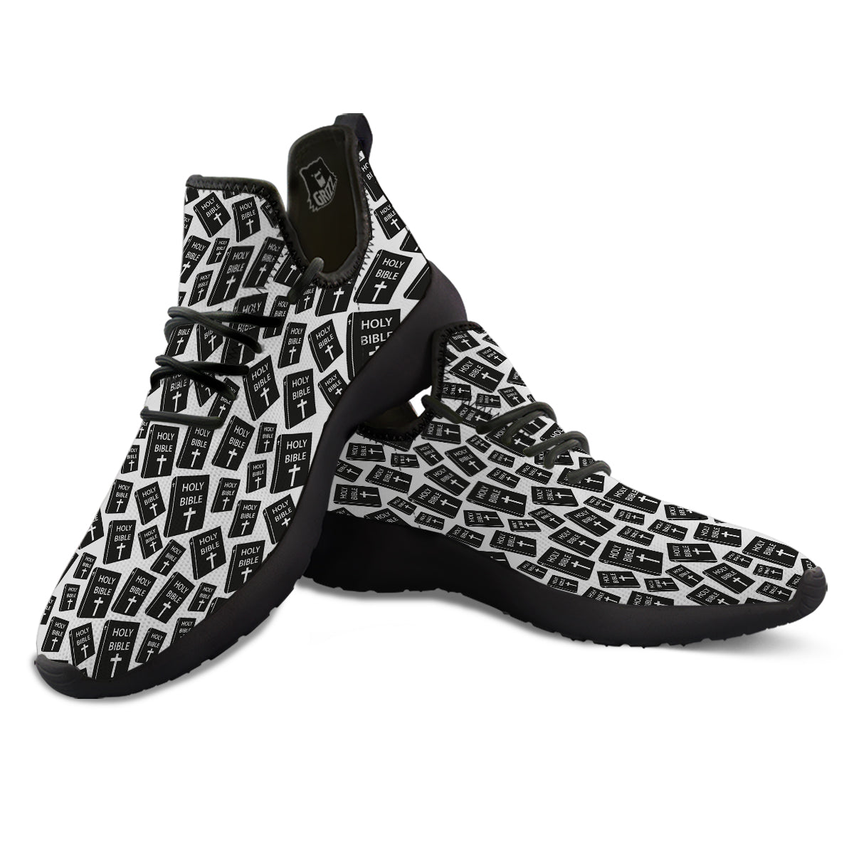 Holy Bible Christian Black Print Pattern Black Athletic Shoes-grizzshop