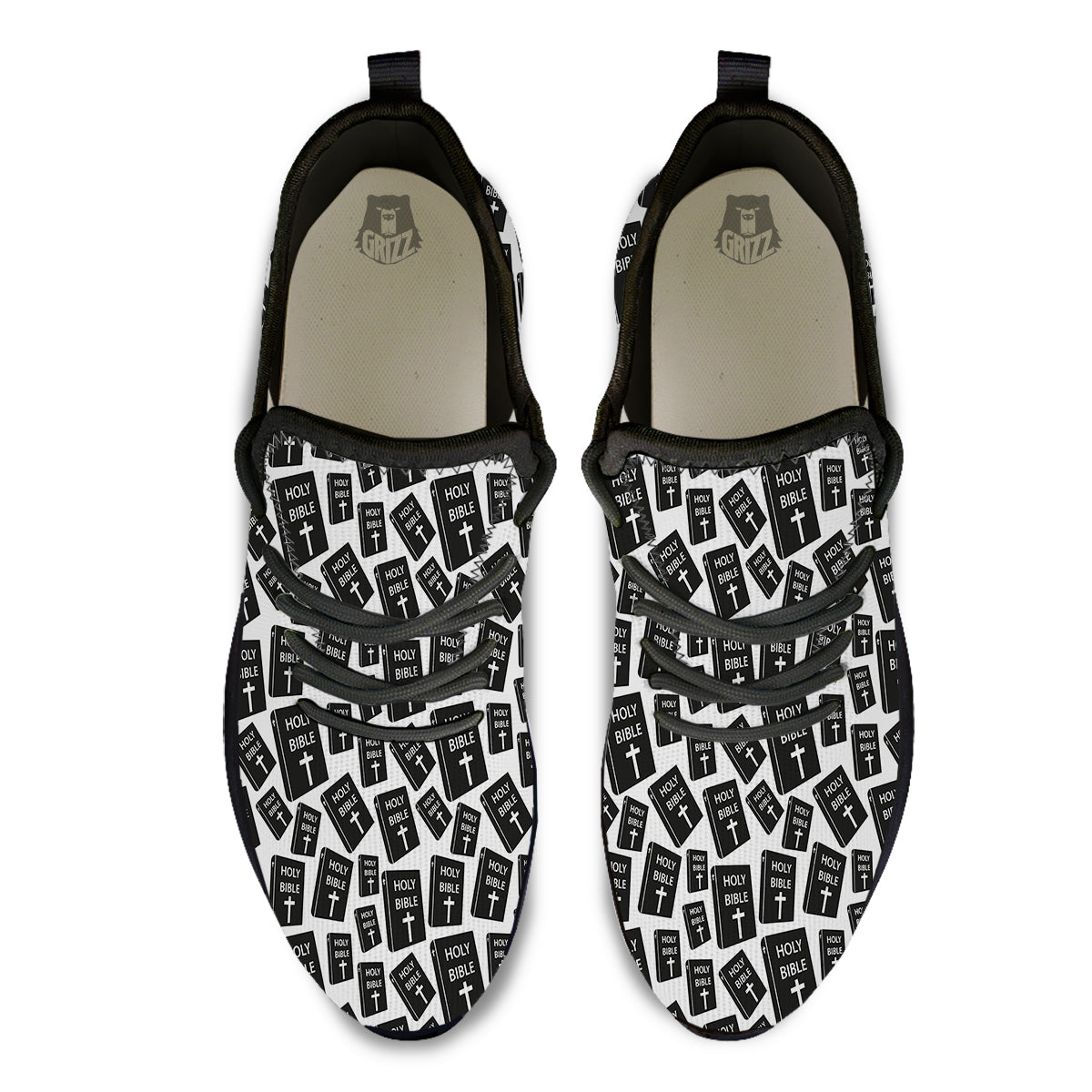 Holy Bible Christian Black Print Pattern Black Athletic Shoes-grizzshop