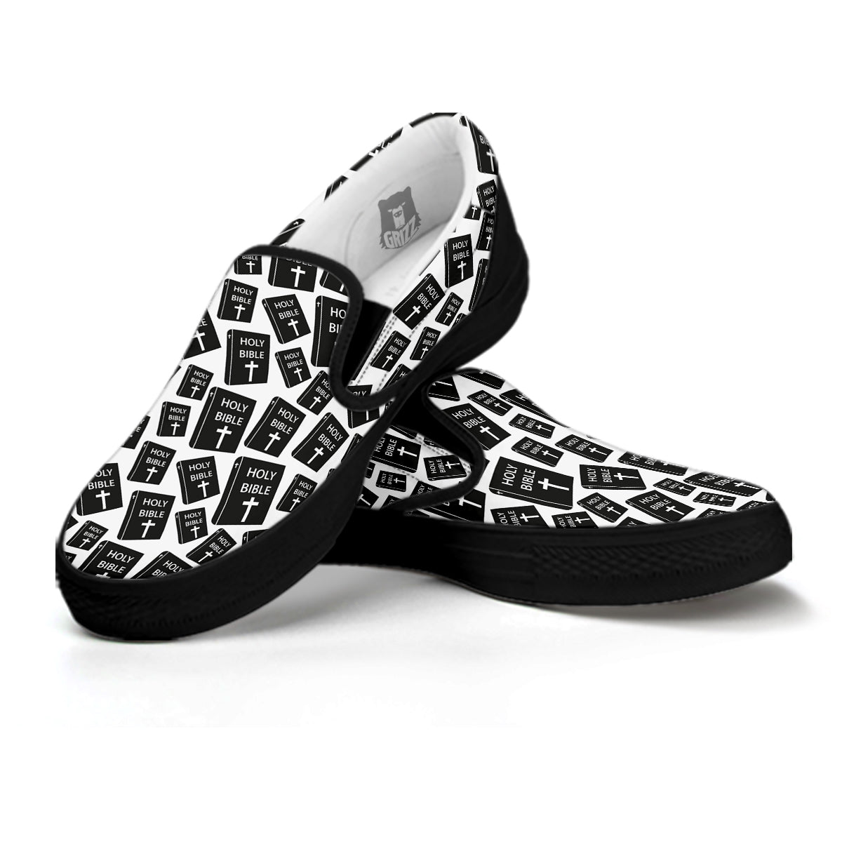 Holy Bible Christian Black Print Pattern Black Slip On Shoes-grizzshop