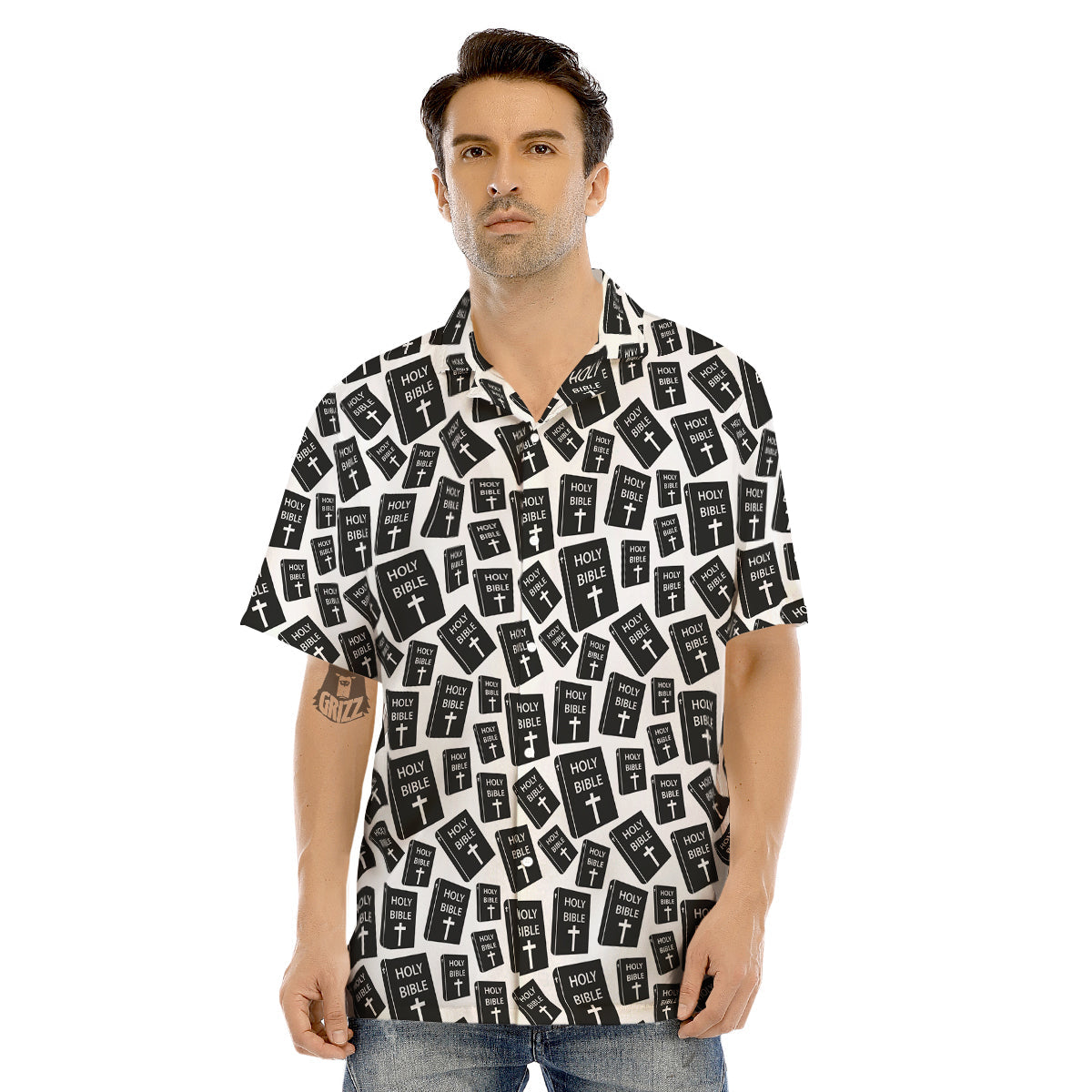 Holy Bible Christian Black Print Pattern Men's Hawaiian Shirt-grizzshop